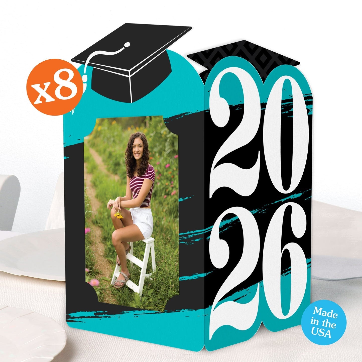 Teal Graduation Photo Centerpieces - 8 Ct