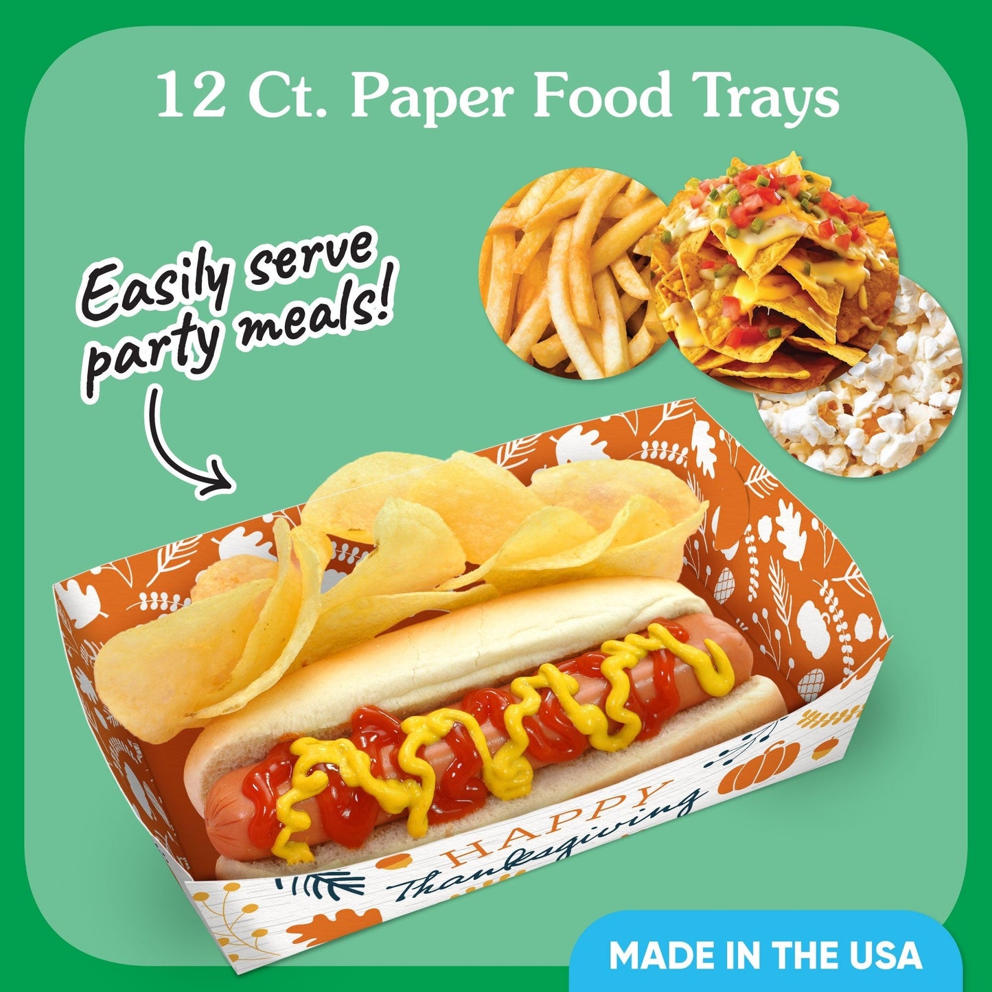Happy Thanksgiving Paper Food Trays - 12 Ct