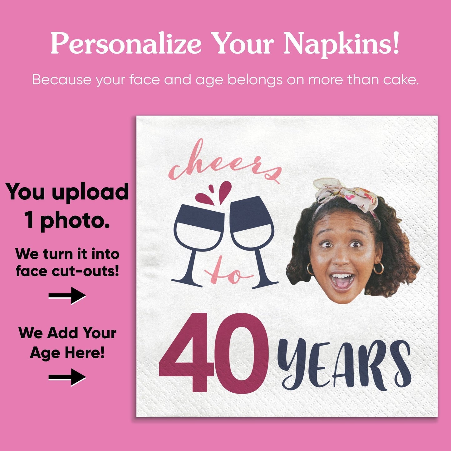 Custom Face Napkins - Wine Birthday