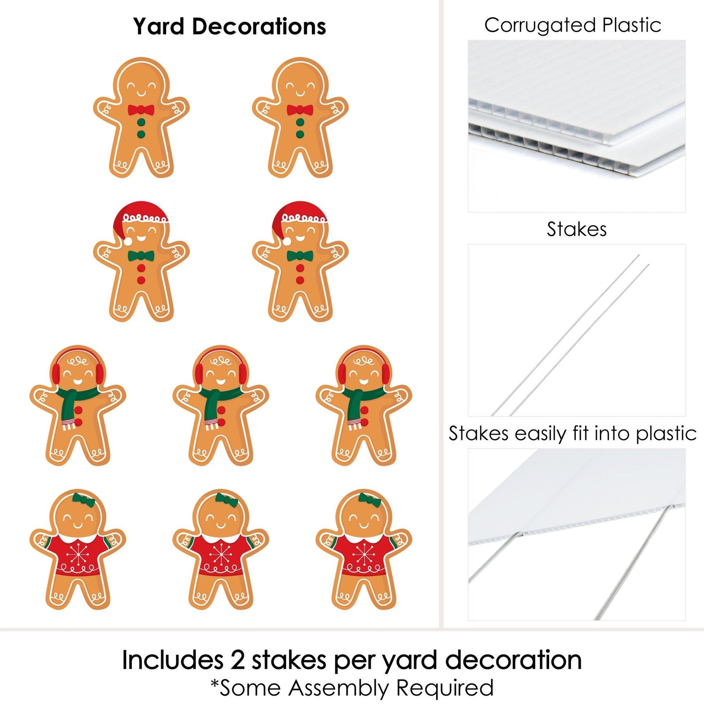 Gingerbread Christmas - Lawn Decorations - Outdoor Gingerbread Man Holiday Party Yard Decorations - 10 Piece