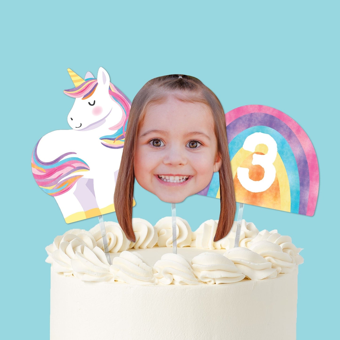 Custom Photo Unicorn Cake Topper - 3 Pc