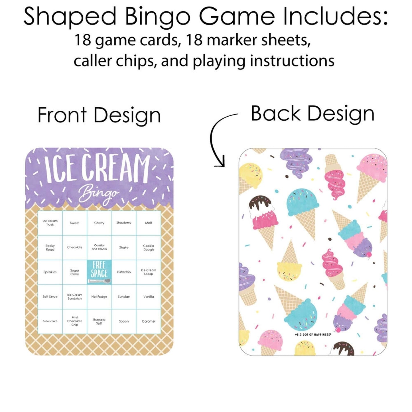 Scoop Up The Fun - Ice Cream - Bingo Cards and Markers - Sprinkles Party Bingo Game - Set of 18