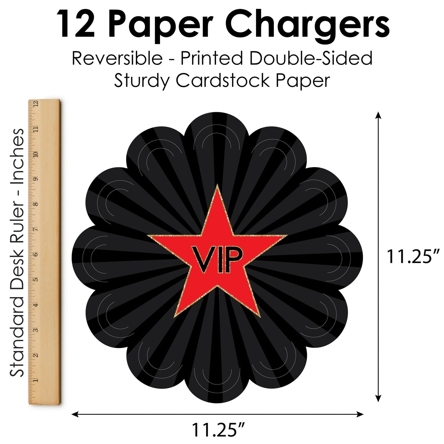 Red Carpet - Movie Night Party Round Table Decorations - Paper Chargers - Place Setting For 12