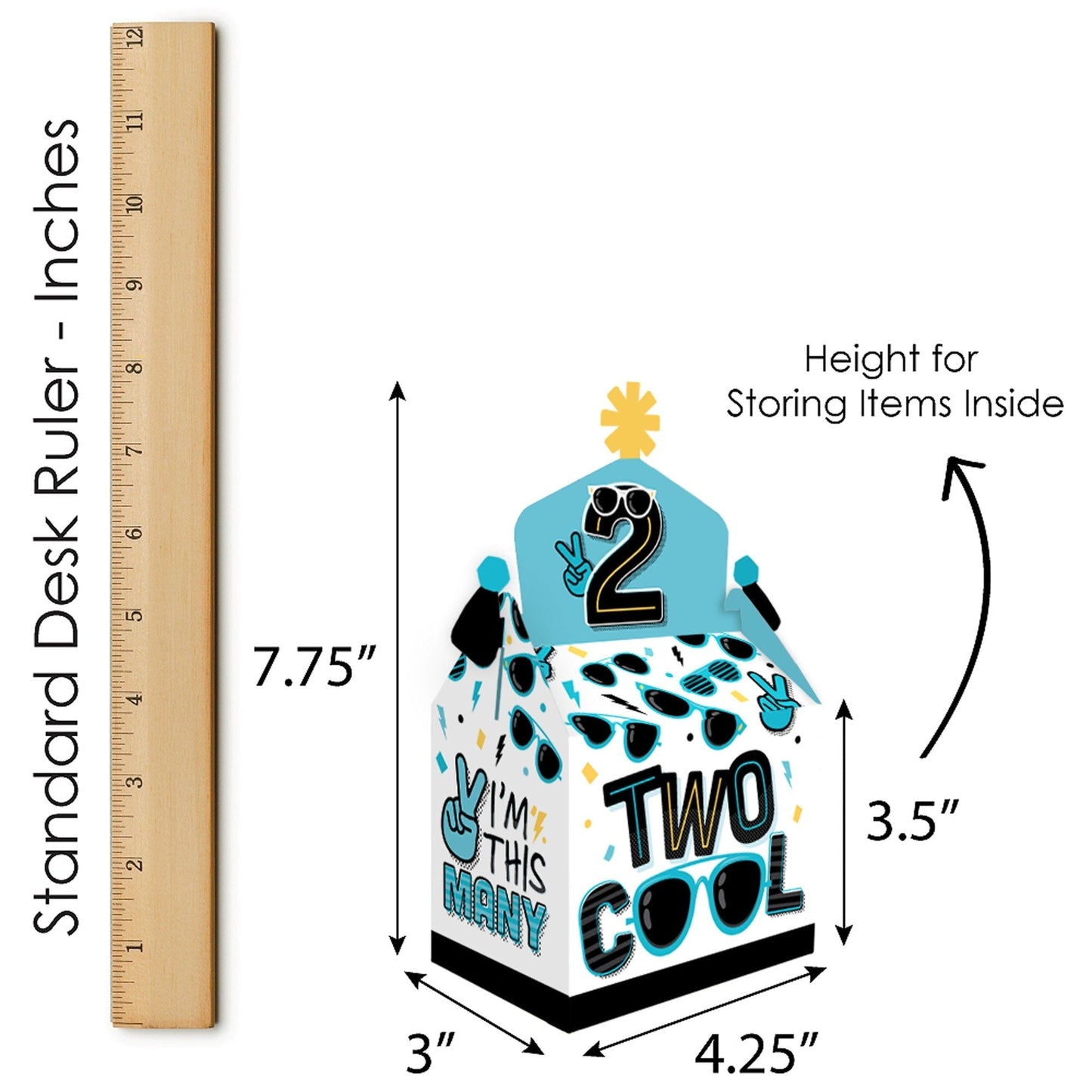 Two Cool - Boy - Treat Box Party Favors - Blue 2nd Birthday Party Goodie Gable Boxes - Set of 12