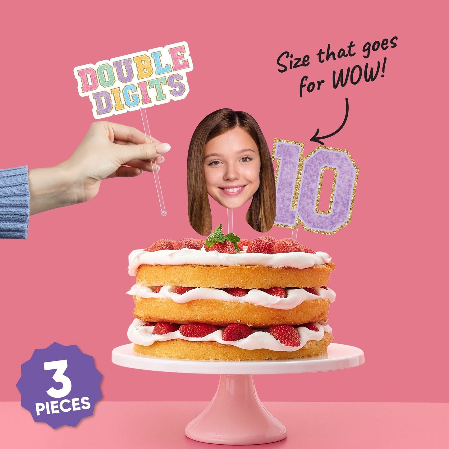 Custom Face Preppy 10th Birthday Girl Cake Topper - 3 Pc