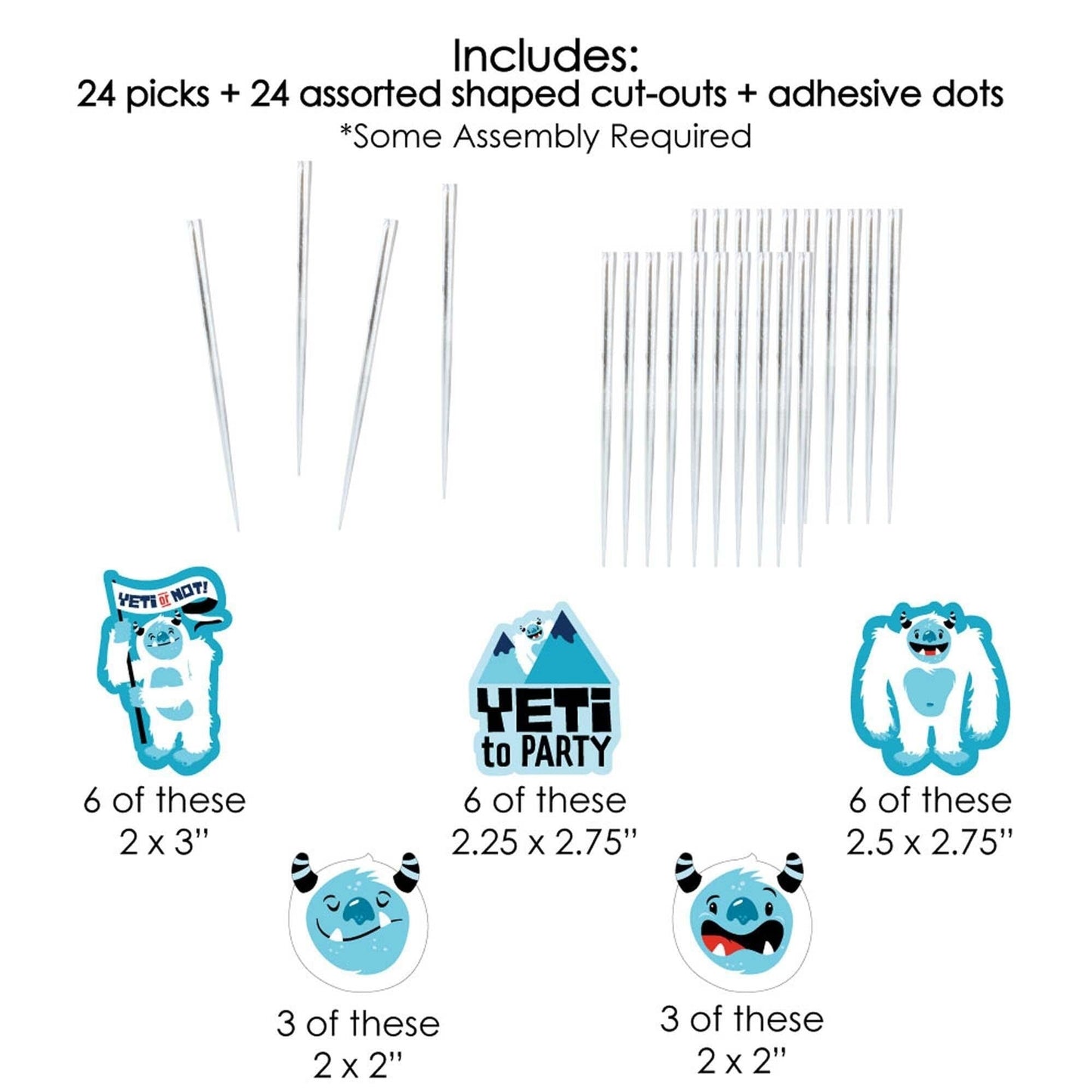 Yeti to Party - Dessert Cupcake Toppers - Abominable Snowman Party or Birthday Party Clear Treat Picks - Set of 24