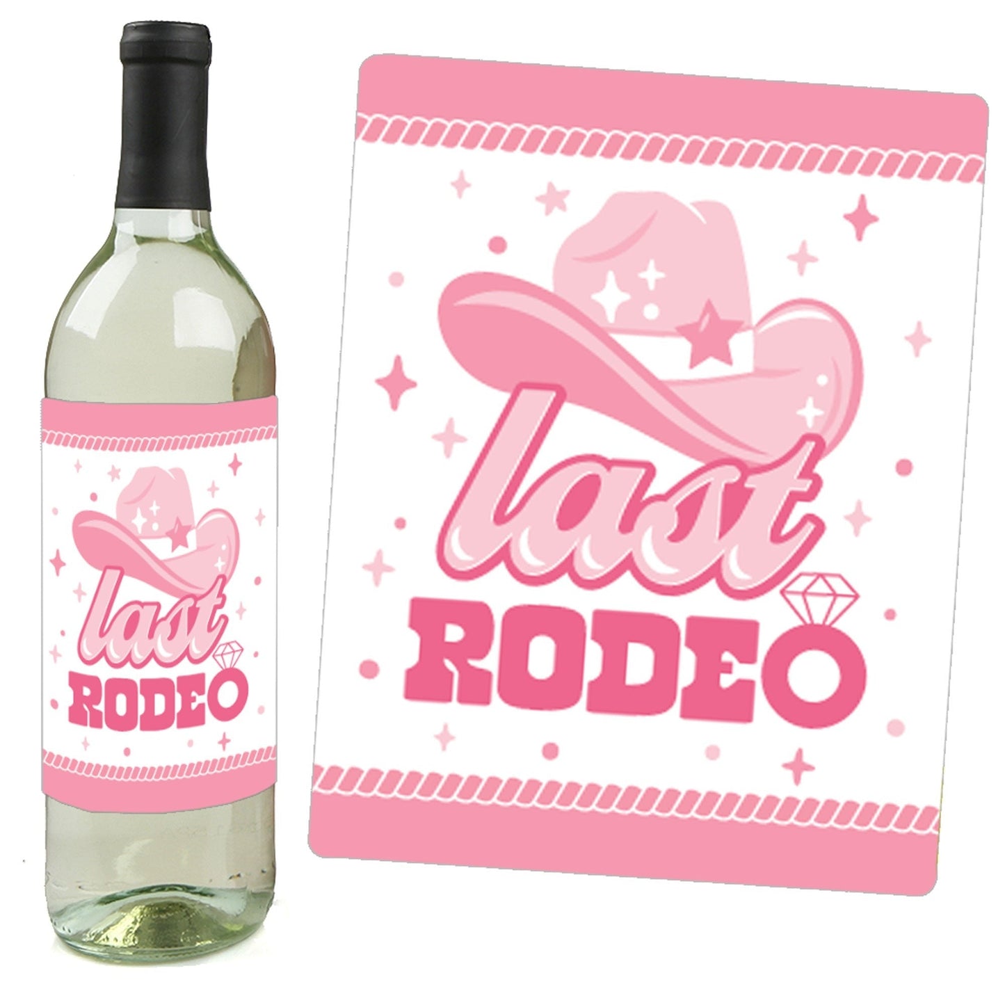 Last Rodeo - Pink Cowgirl Bachelorette Party Decorations for Women and Men - Wine Bottle Label Stickers - Set of 4
