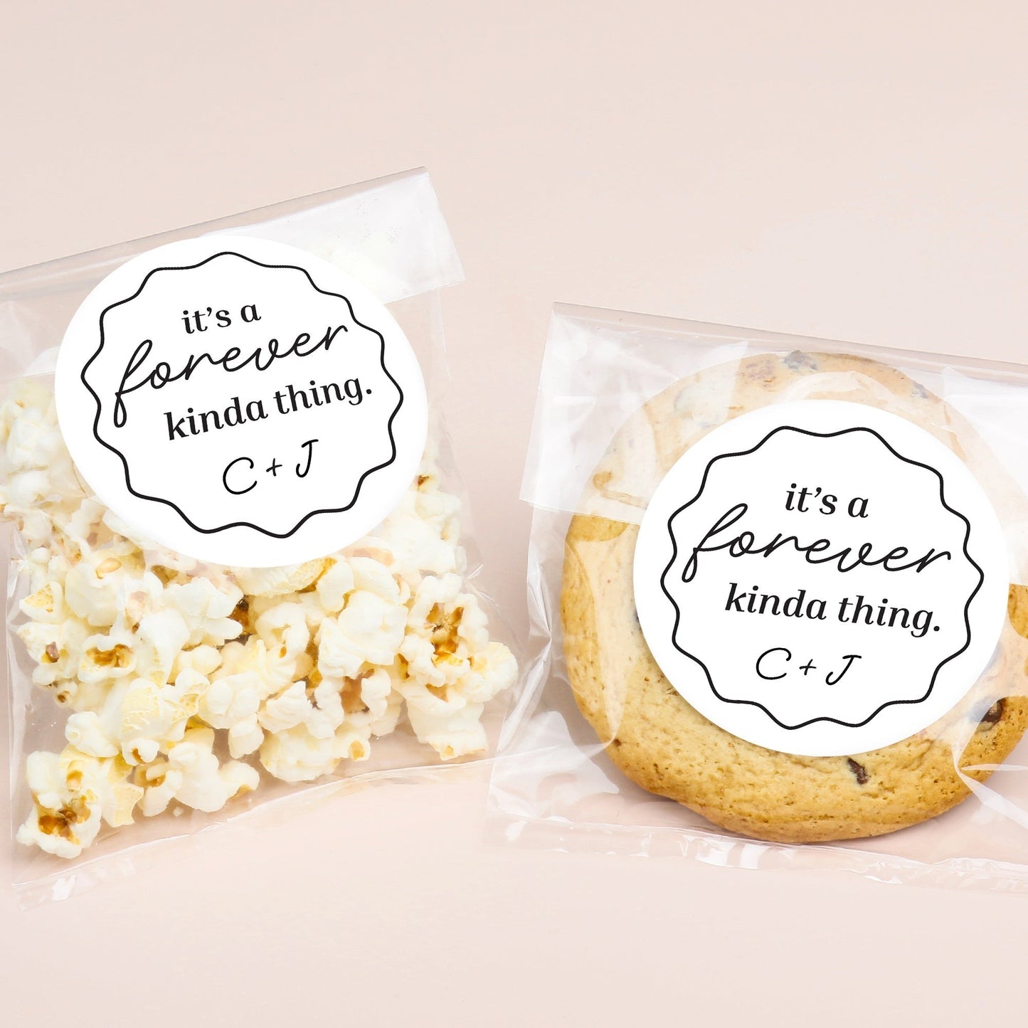 Custom Text Stickers & Clear Cookie Bags - It's A Forever Kind of Thing