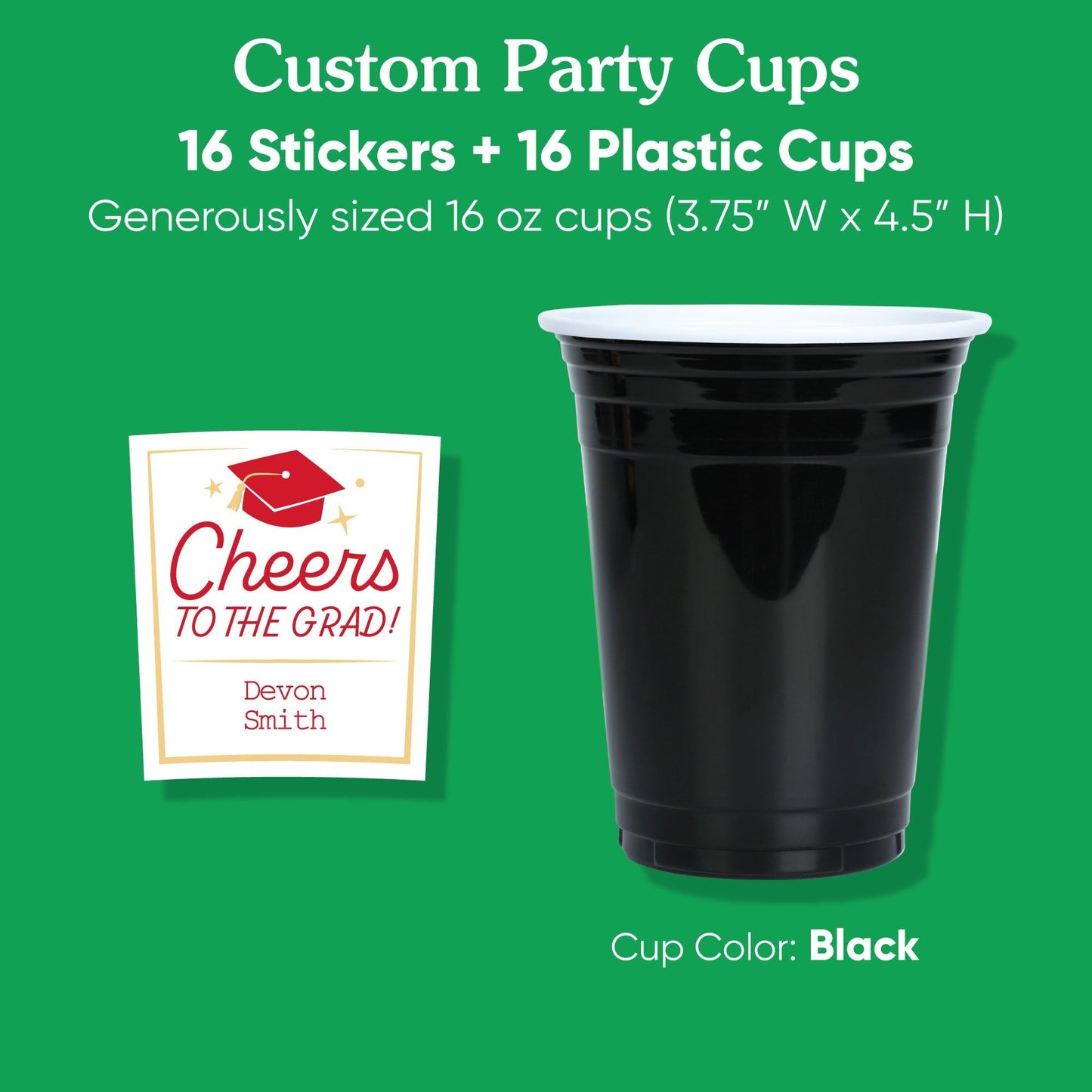 Custom Text Party Cups - Red Graduation - 16 Ct