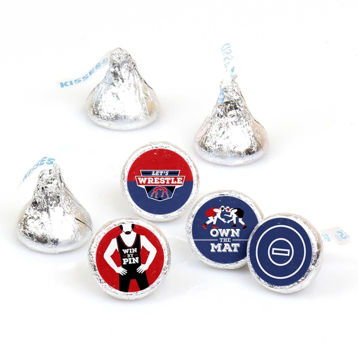 Own The Mat - Wrestling - Birthday Party or Wrestler Party Round Candy Sticker Favors - Labels Fit Hershey's Kisses - 108 ct