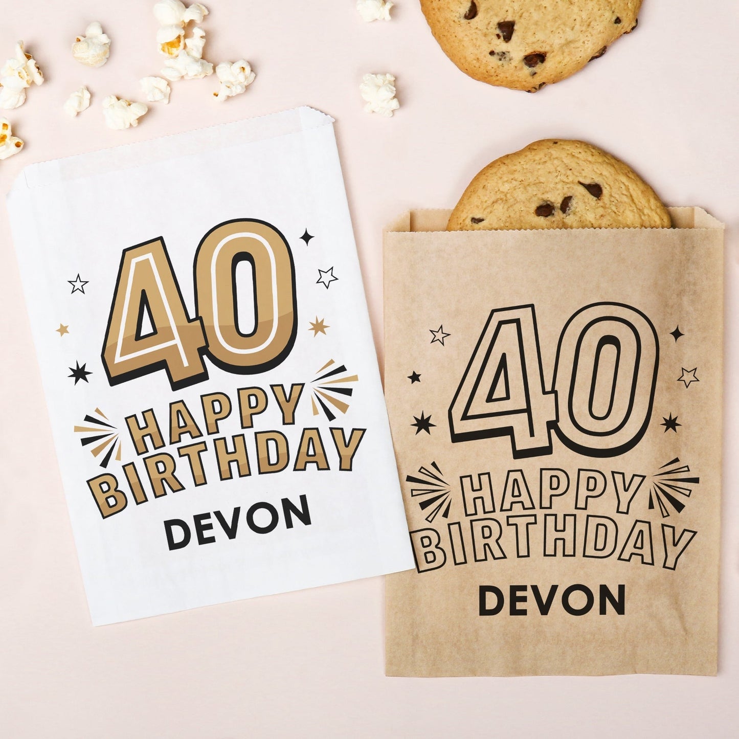 Custom Text Paper Treat Bags - 40th Birthday