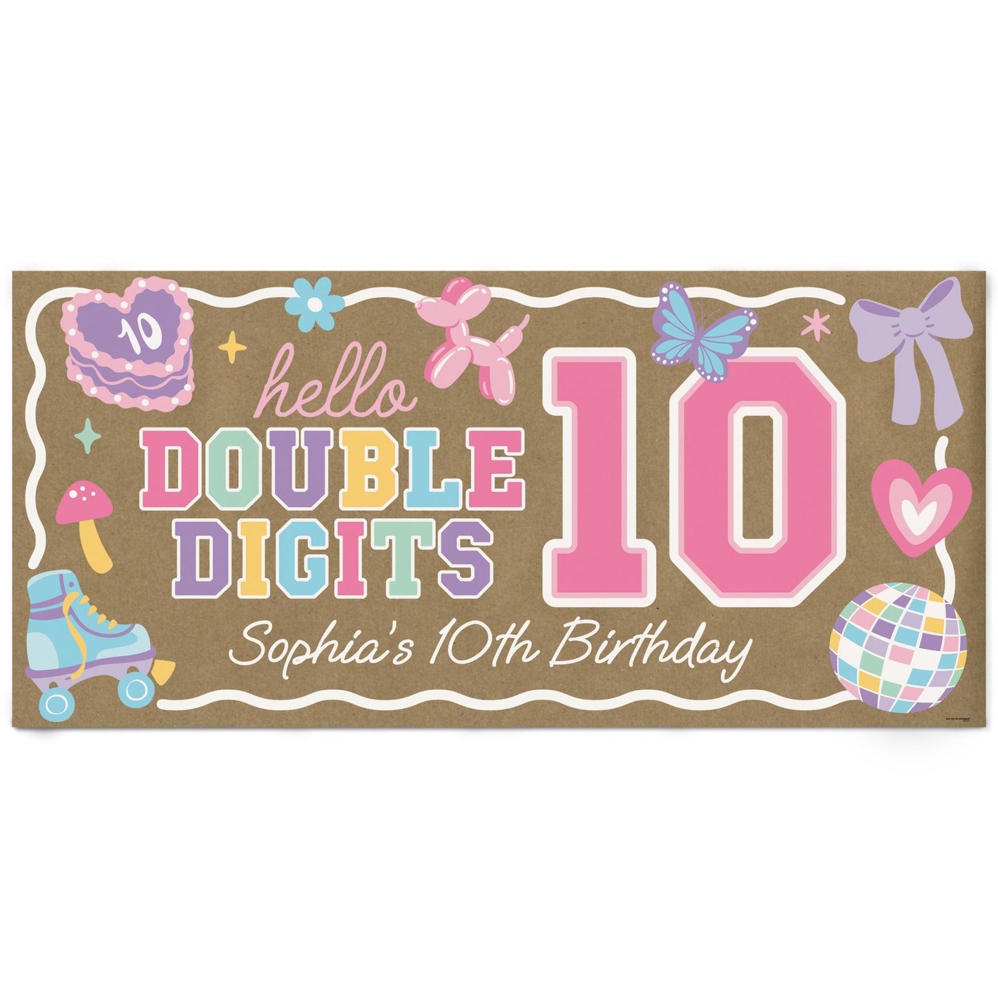 Custom Text Preppy 10th Birthday Girl Kraft Banner