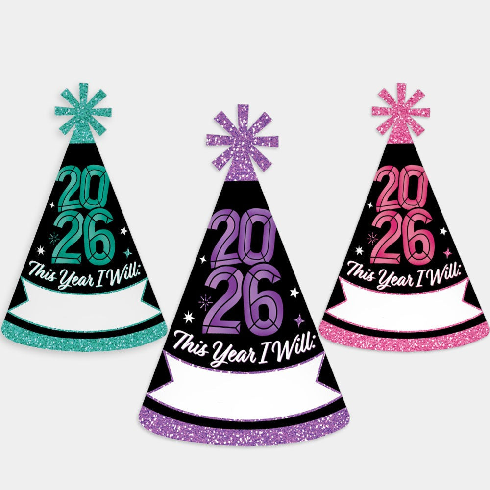 Colorful New Year Cone Hats - 8 Ct