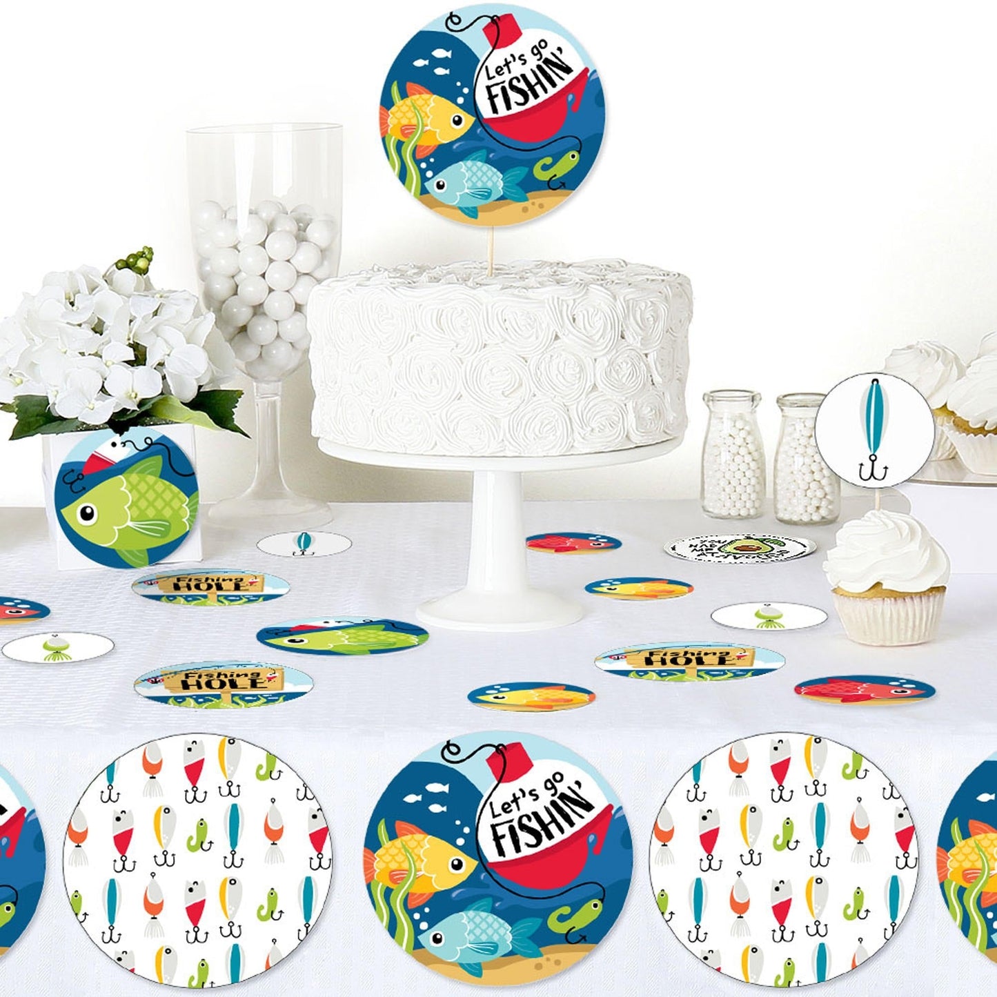 Let's Go Fishing - Fish Themed Party or Birthday Party Giant Circle Confetti - Party Decorations - Large Confetti 27 Count