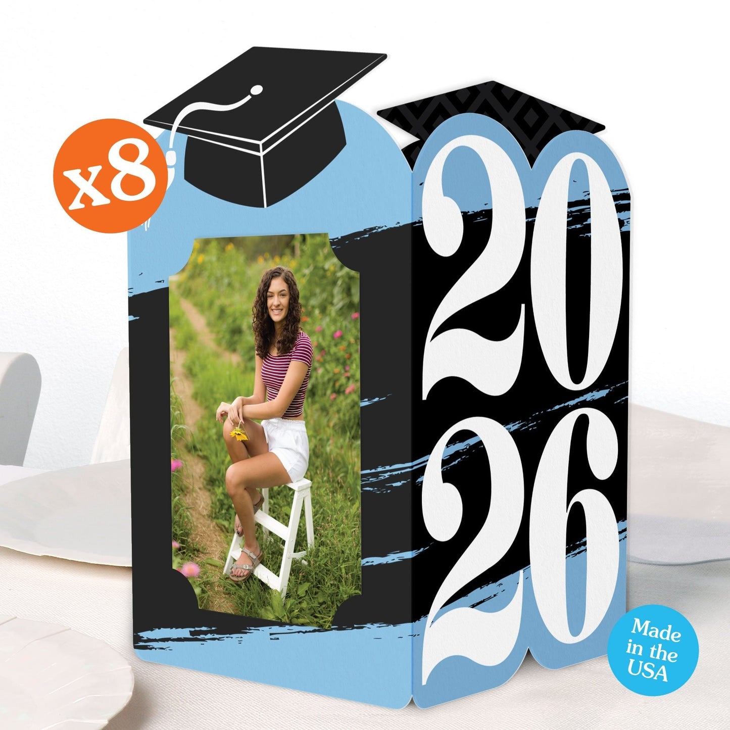 Light Blue Graduation Photo Centerpieces - 8 Ct
