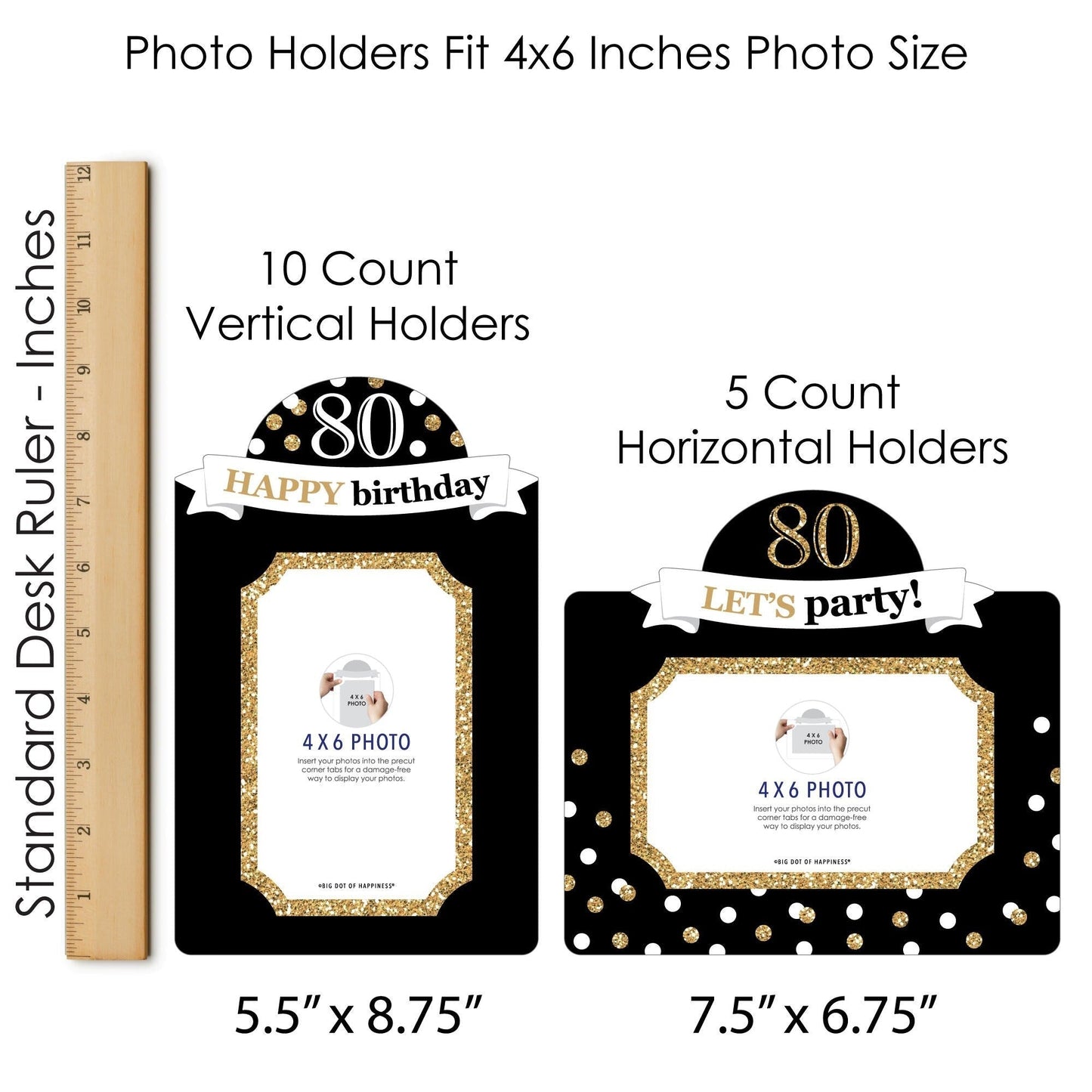 Adult 80th Birthday - Gold - Birthday Party Picture Centerpiece Sticks - Photo Table Toppers - 15 Pieces