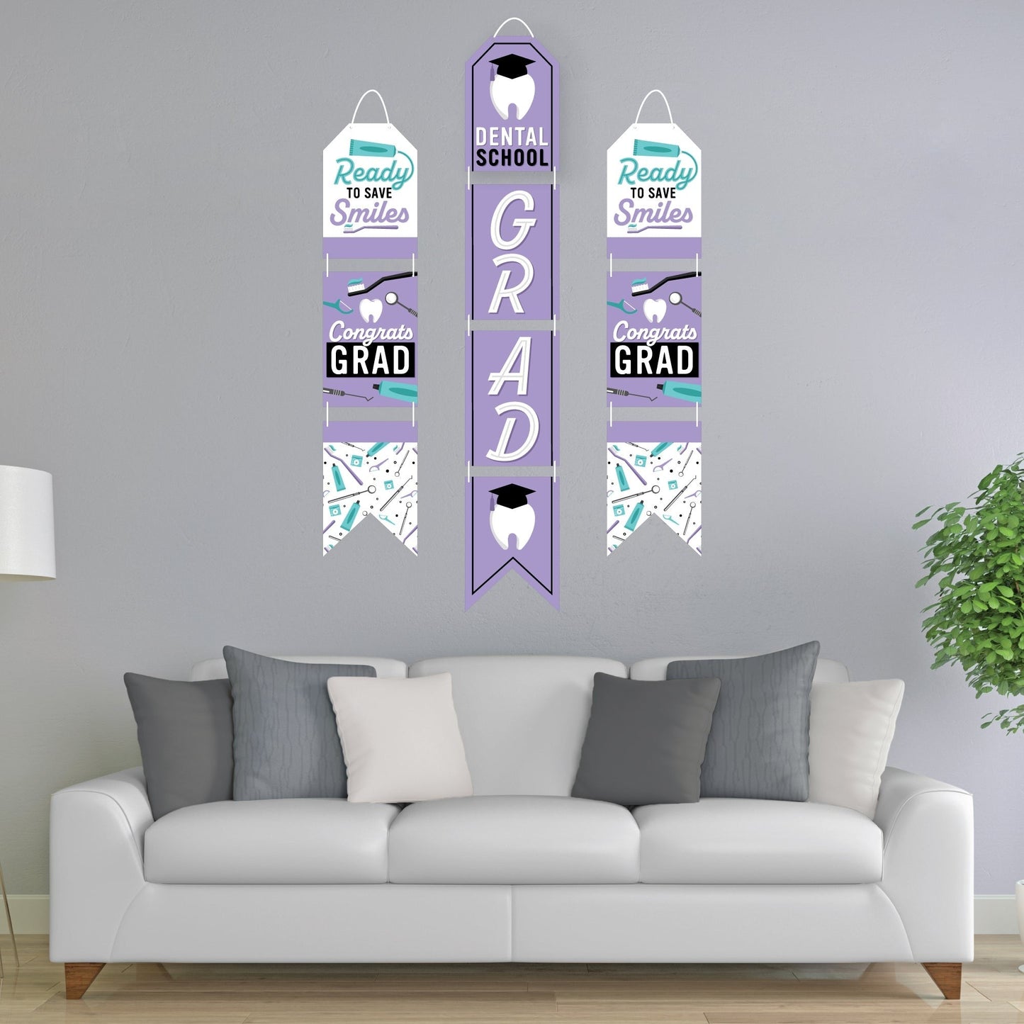 Dental School Grad - Hanging Vertical Paper Door Banners - Dentistry and Hygienist Graduation Party Wall Decoration Kit - Indoor Door Decor