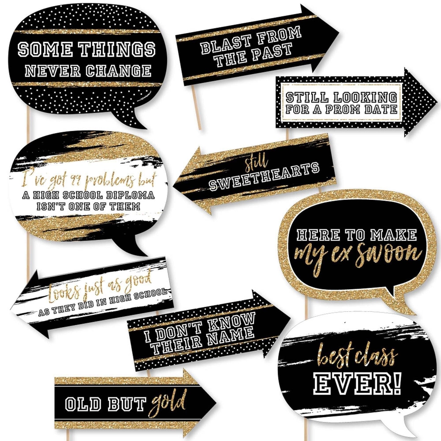 Funny Reunited - 10 Piece School Class Reunion Party Photo Booth Props Kit