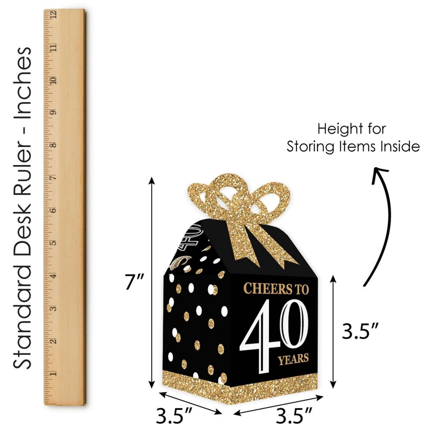 Adult 40th Birthday - Gold - Square Favor Gift Boxes - Birthday Party Bow Boxes - Set of 12