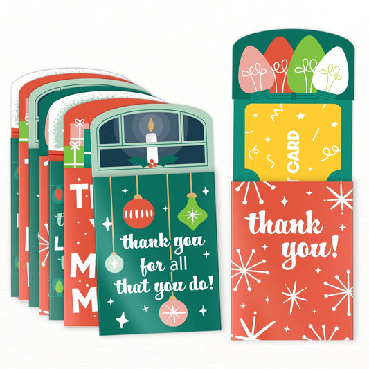 Assorted Red & Green Holiday Thank You Nifty Gifty Card Holders - 8 Ct