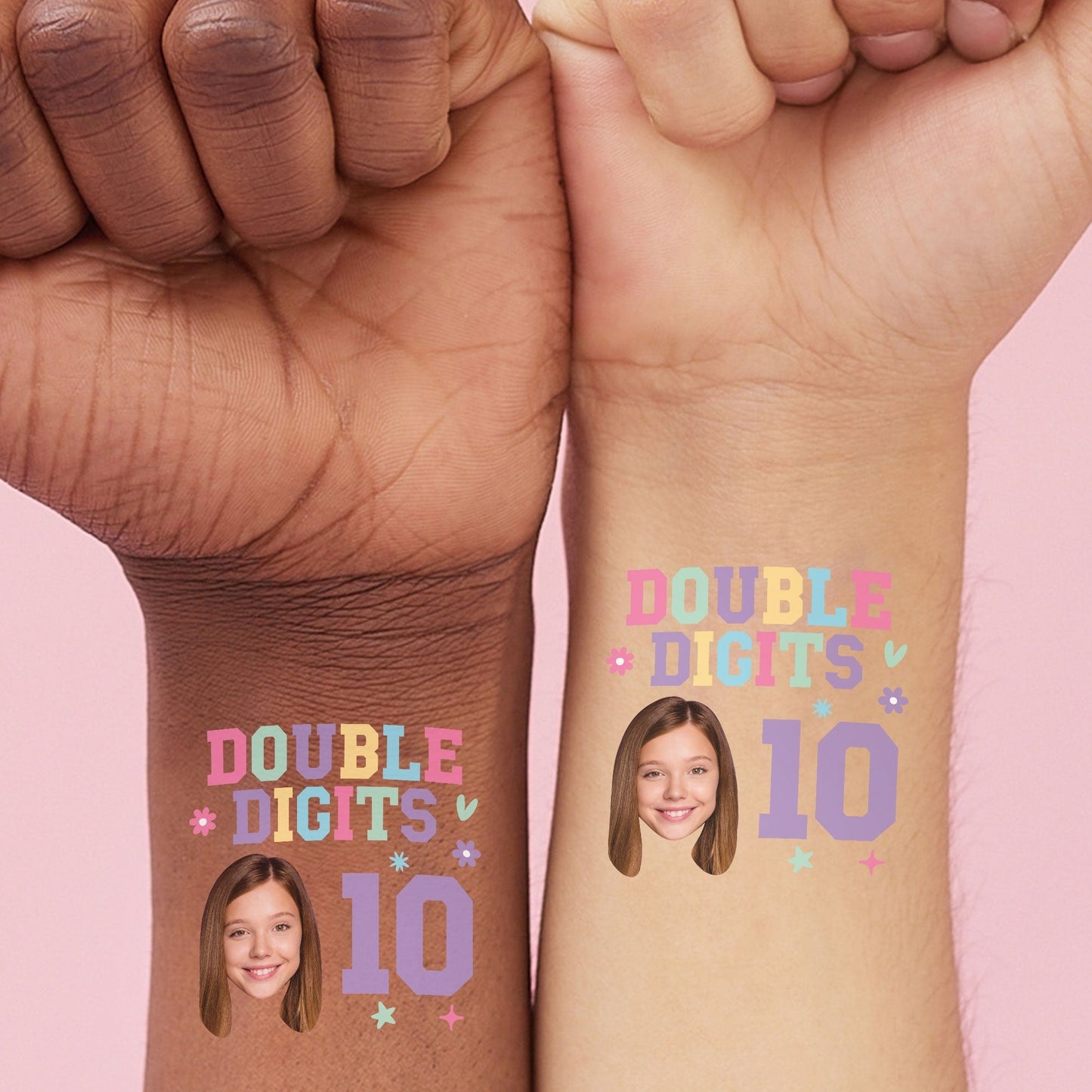 Custom Face Tattoo - Preppy 10th Birthday Girl - 12 Ct