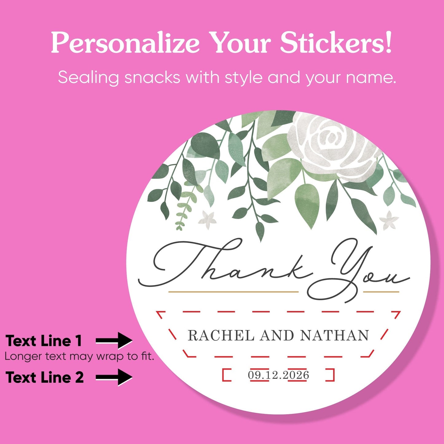 Custom Text Stickers & Clear Cookie Bags - Boho Botanical