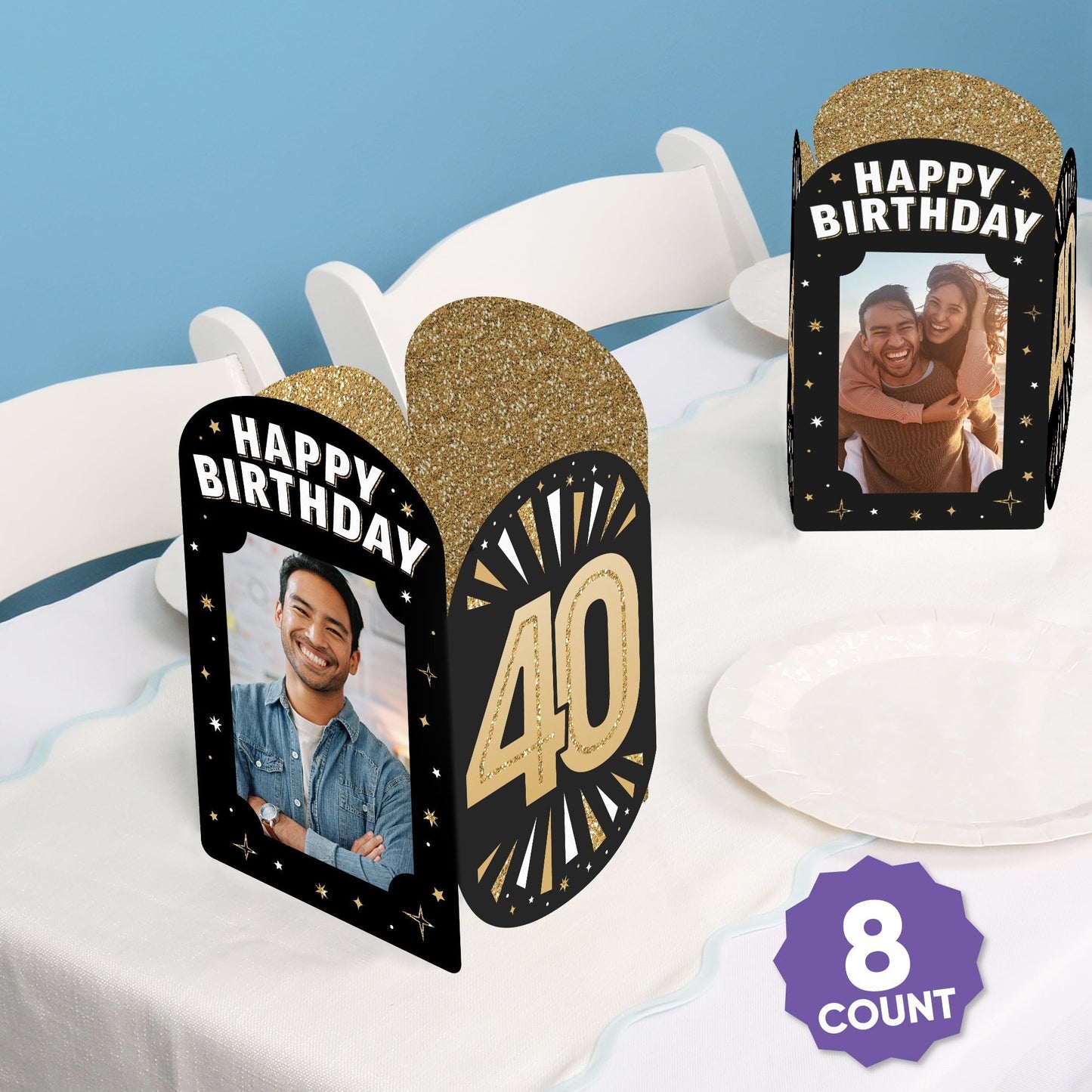 40th Birthday Photo Centerpieces - 8 Ct