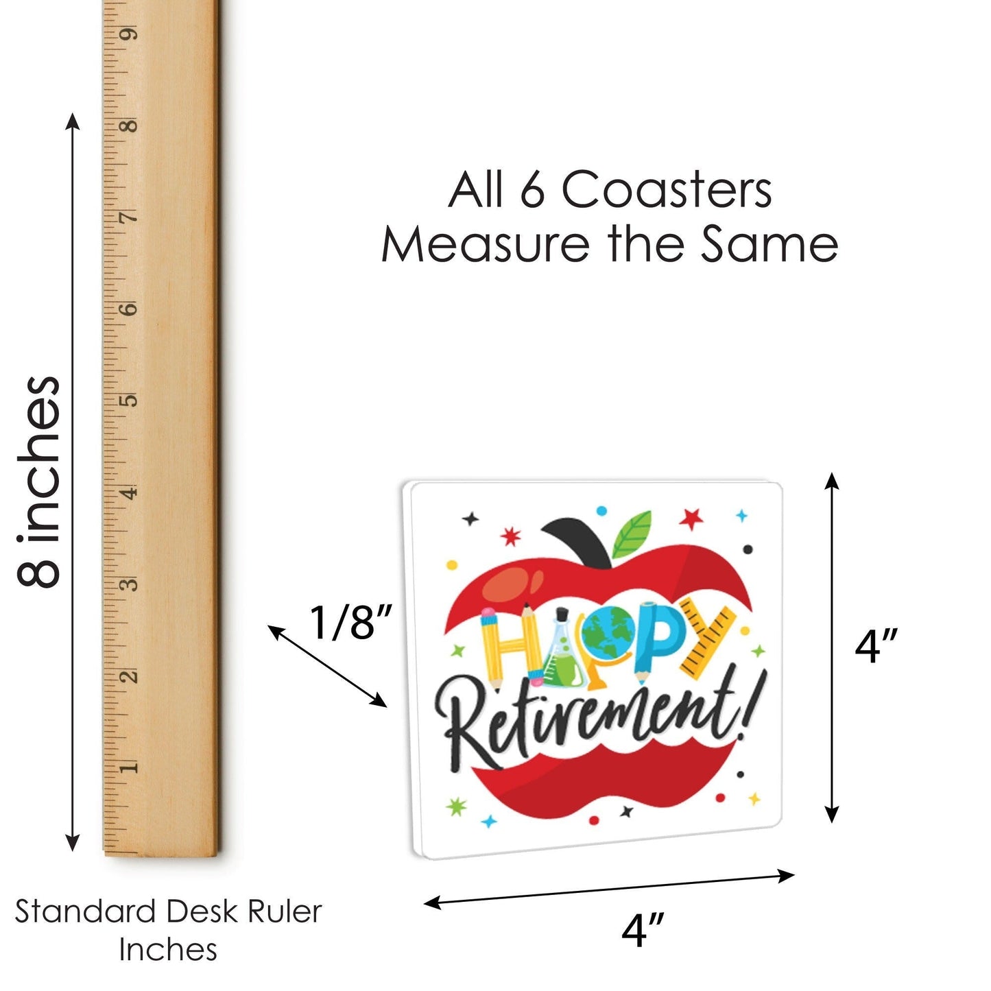 Teacher Retirement - Funny Happy Retirement Party Decorations - Drink Coasters - Set of 6
