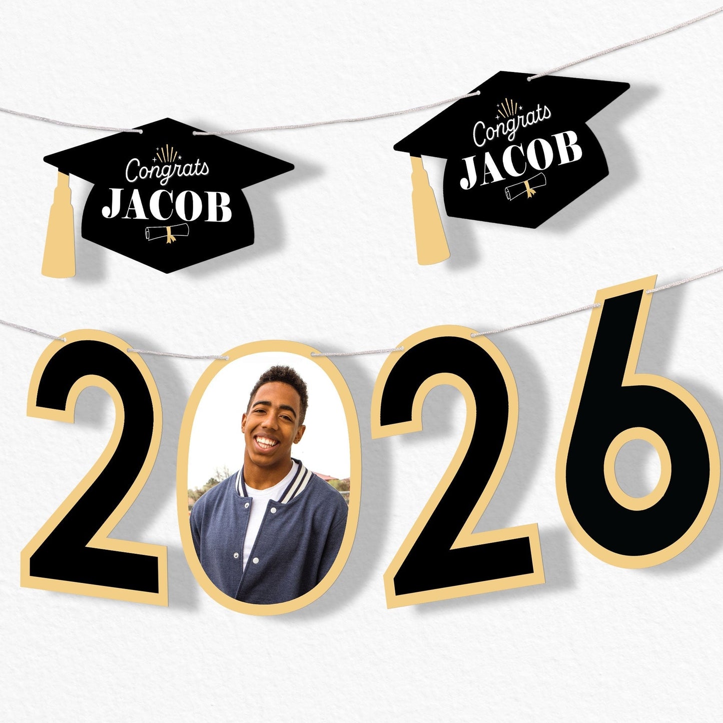 Custom Photo Black & Gold Grad Letter Banner