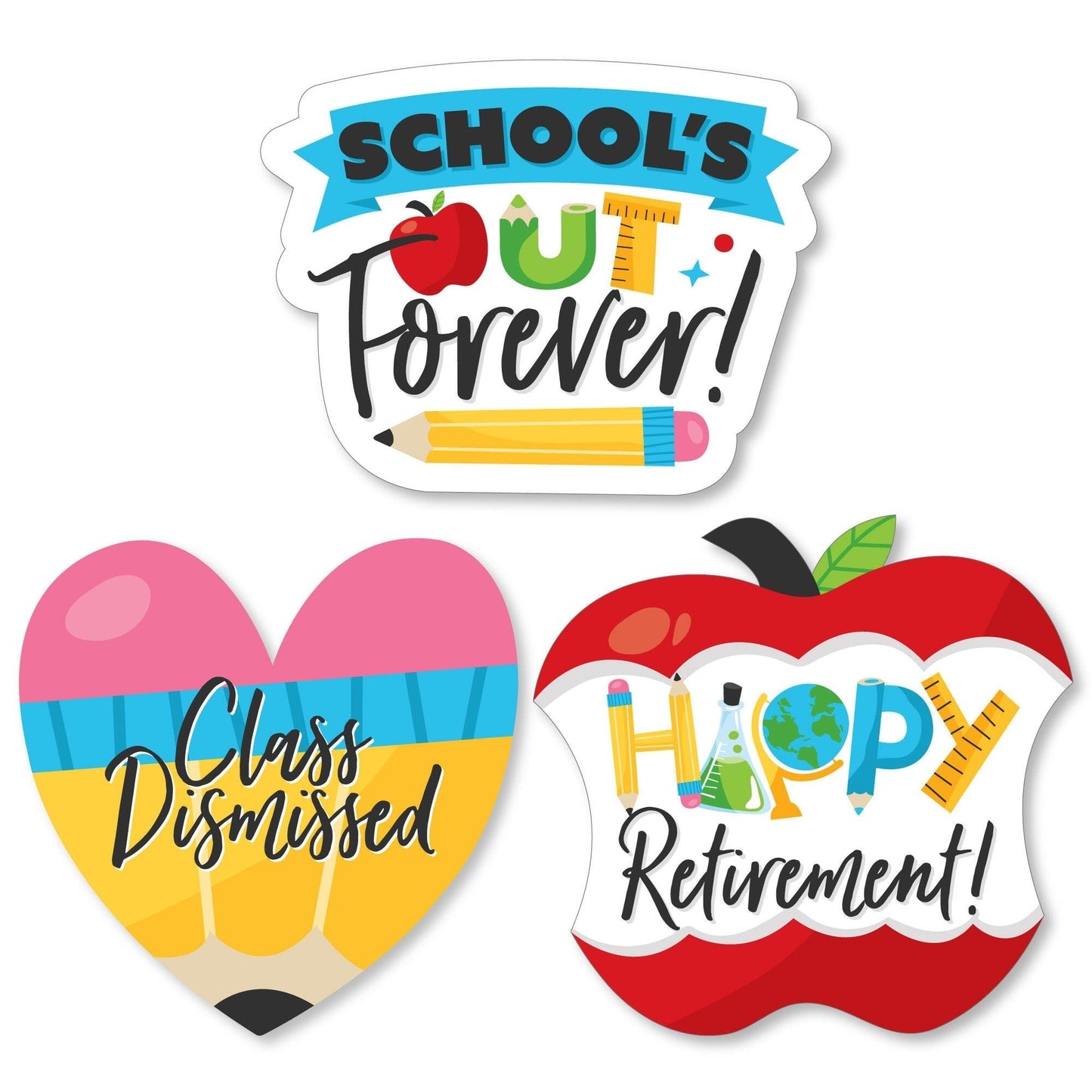 Teacher Retirement - DIY Shaped Happy Retirement Party Cut-Outs - 24 Count