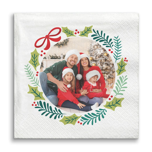 Custom Photo Napkins - Holiday Wreath