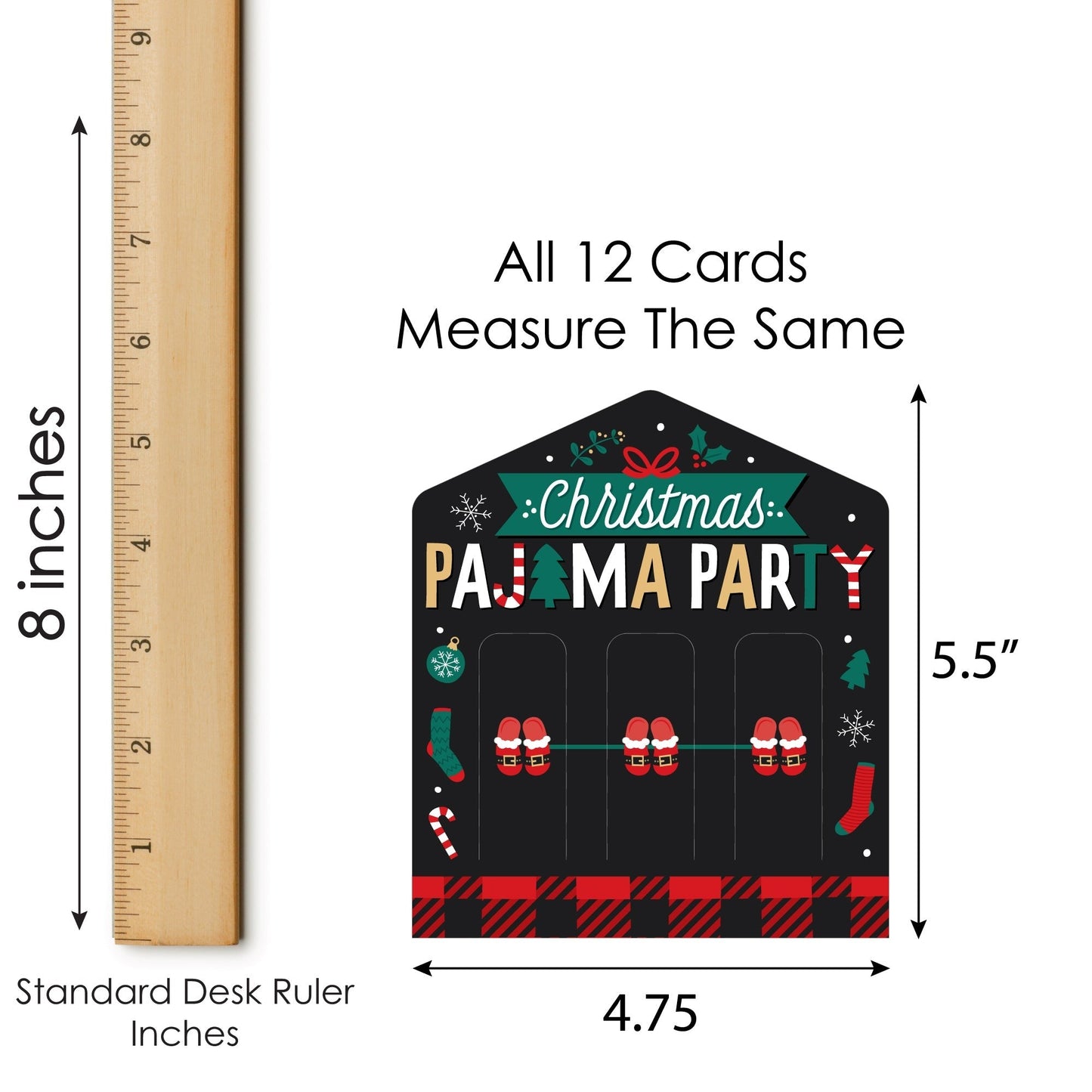 Christmas Pajamas - Holiday Plaid PJ Party Game Pickle Cards - Pull Tabs 3-in-a-Row - Set of 12