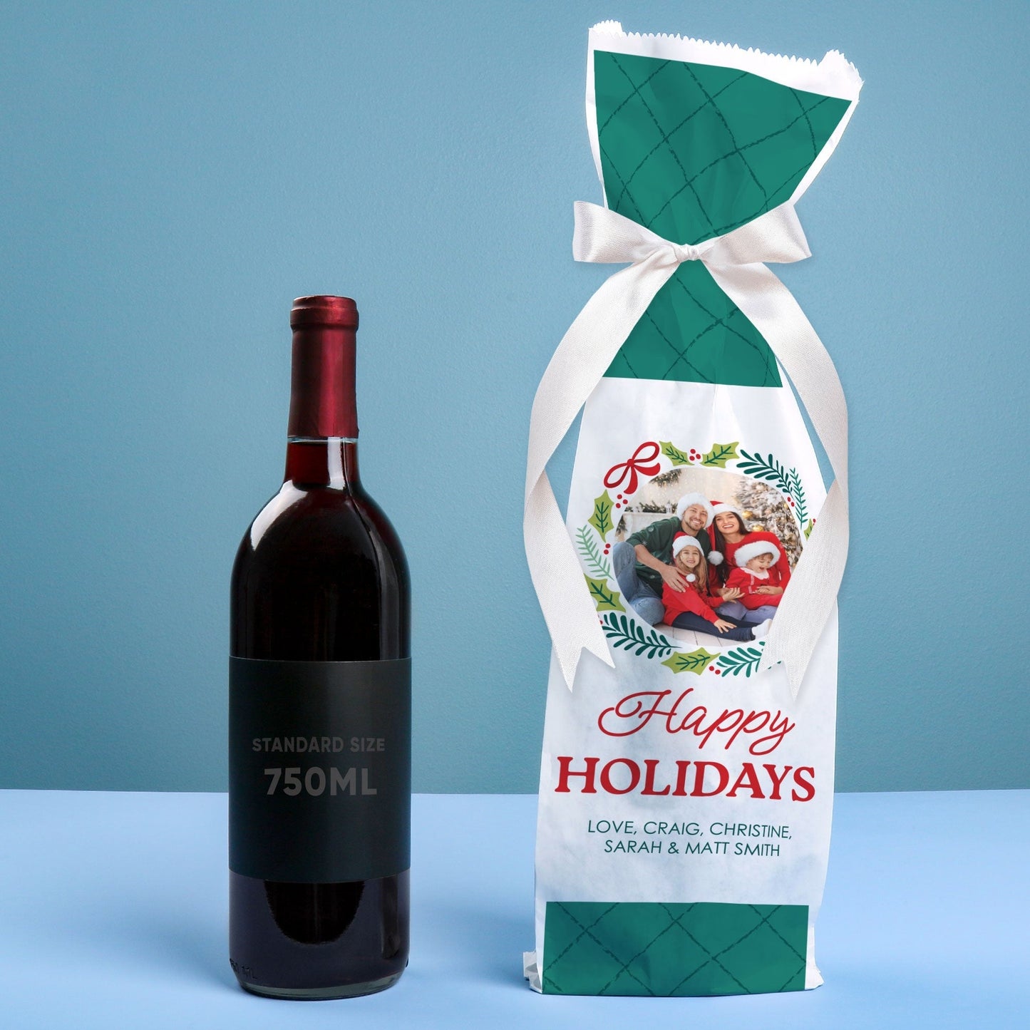 Custom Photo Wine Bags - Holiday Wreath