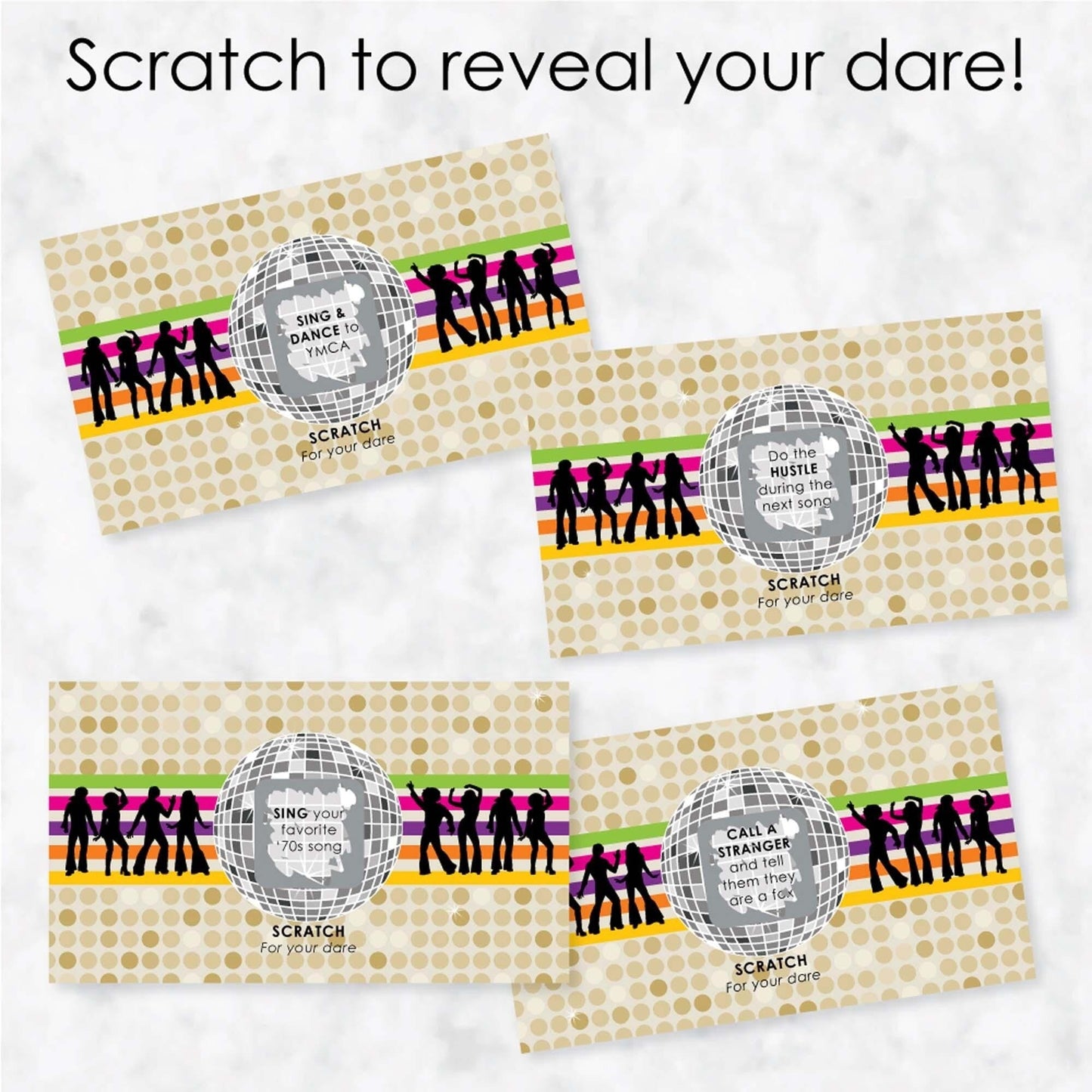 70's Disco - 1970s Party Scratch Off Dare Cards - 22 Cards