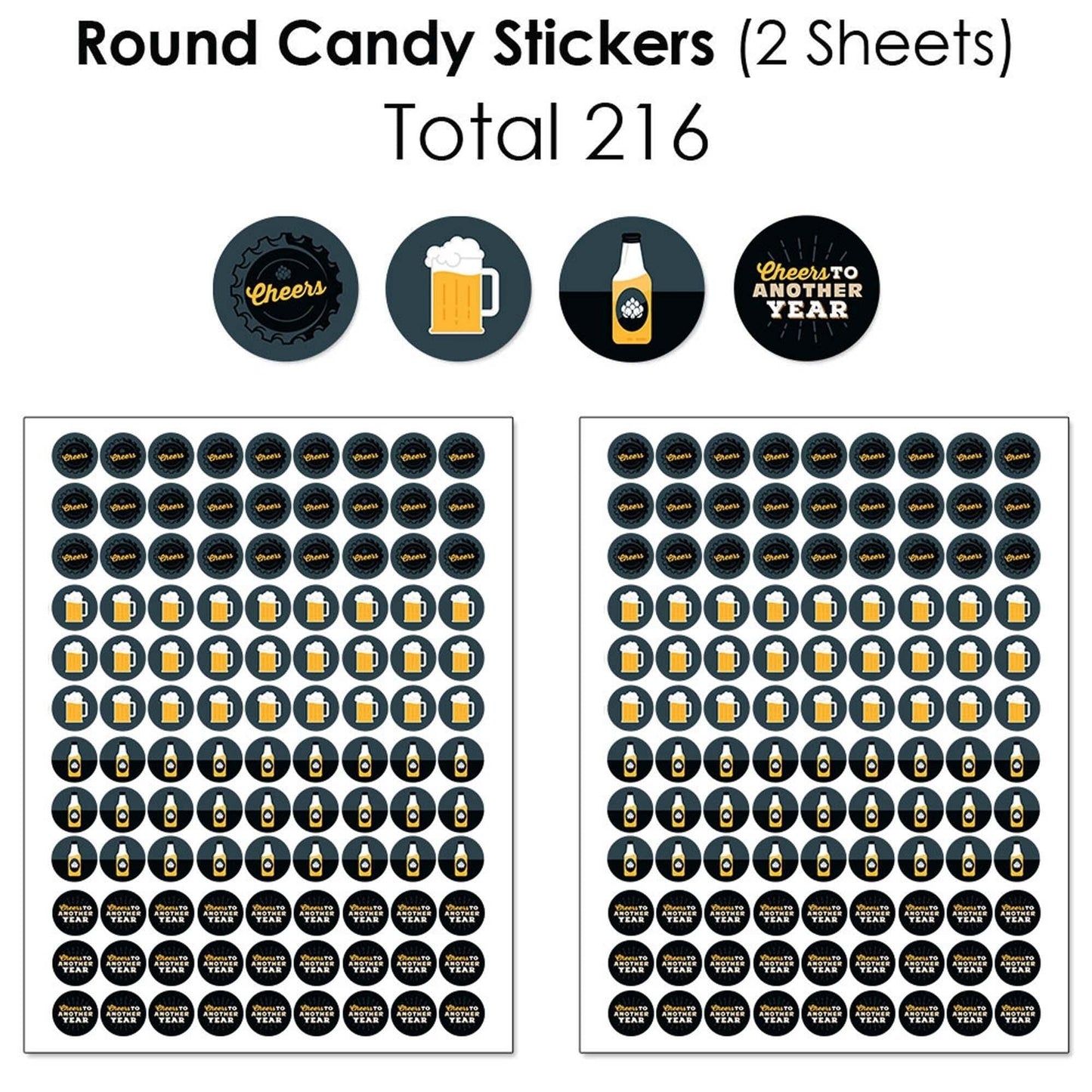 Cheers and Beers Happy Birthday - Mini Candy Bar Wrappers, Round Candy Stickers and Circle Stickers - Candy Favor Sticker Kit - 304 Pieces