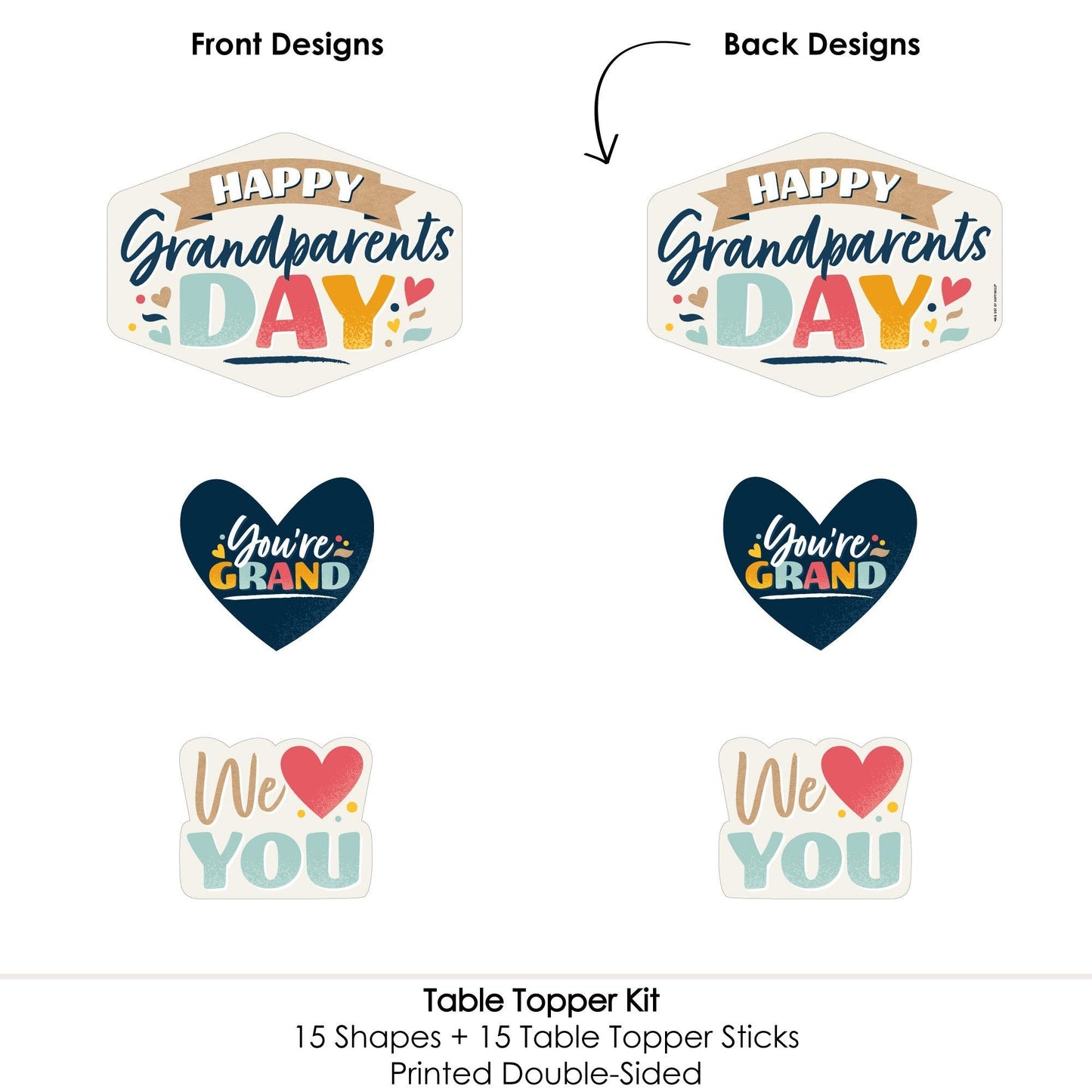 Happy Grandparents Day - Grandma & Grandpa Party Centerpiece Sticks - Table Toppers - Set of 15