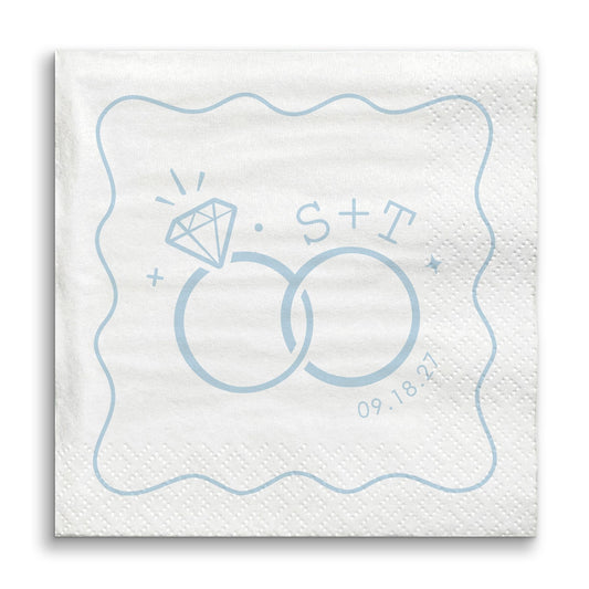 Custom Text - Dusty Blue Wedding Rings Napkins