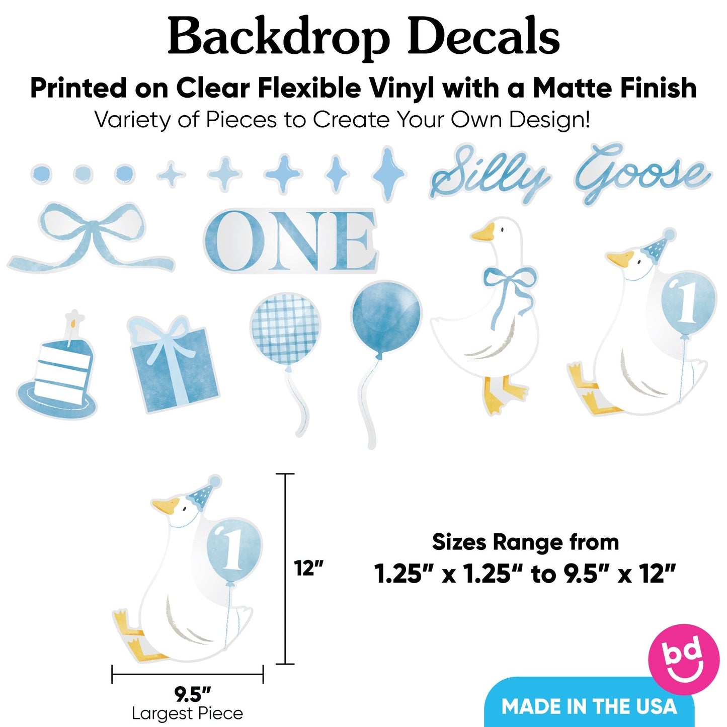 Blue One Silly Goose Backdrop Decals