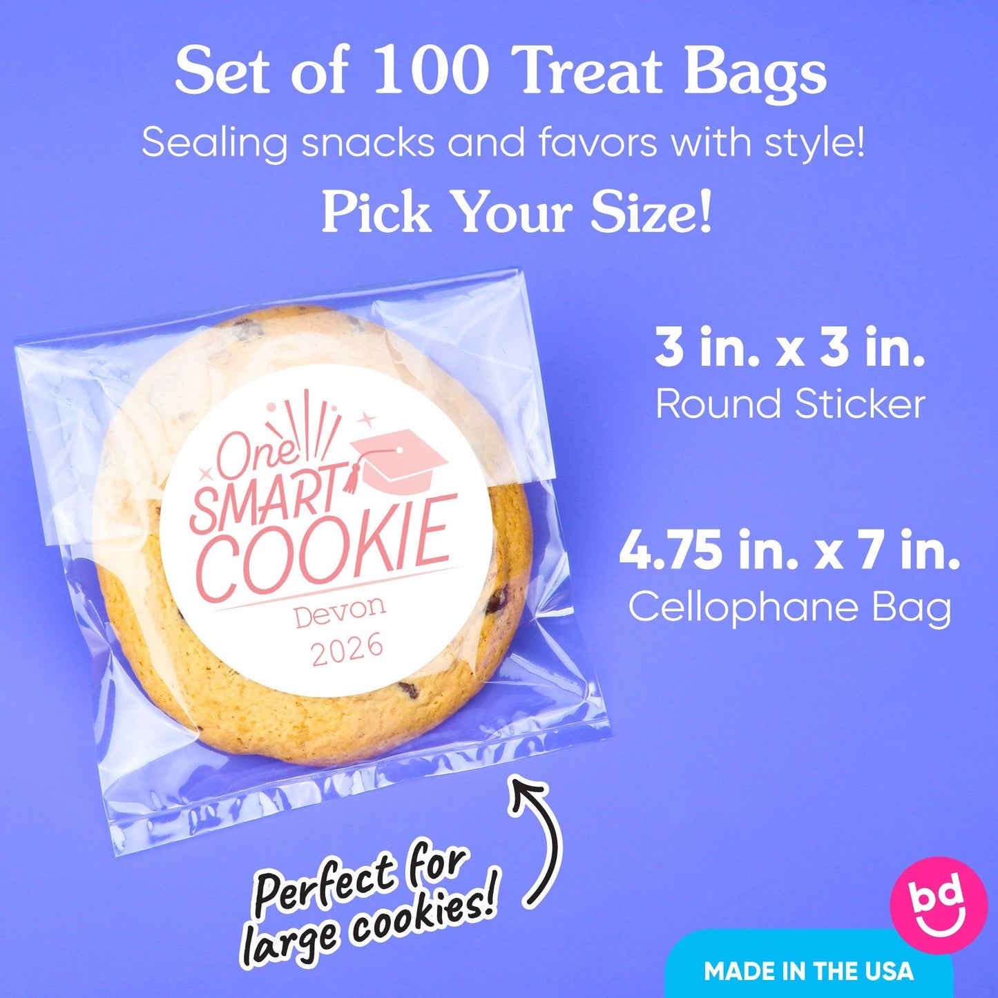 Custom Text Stickers & Clear Cookie Bags - Pink Grad - 100 Ct