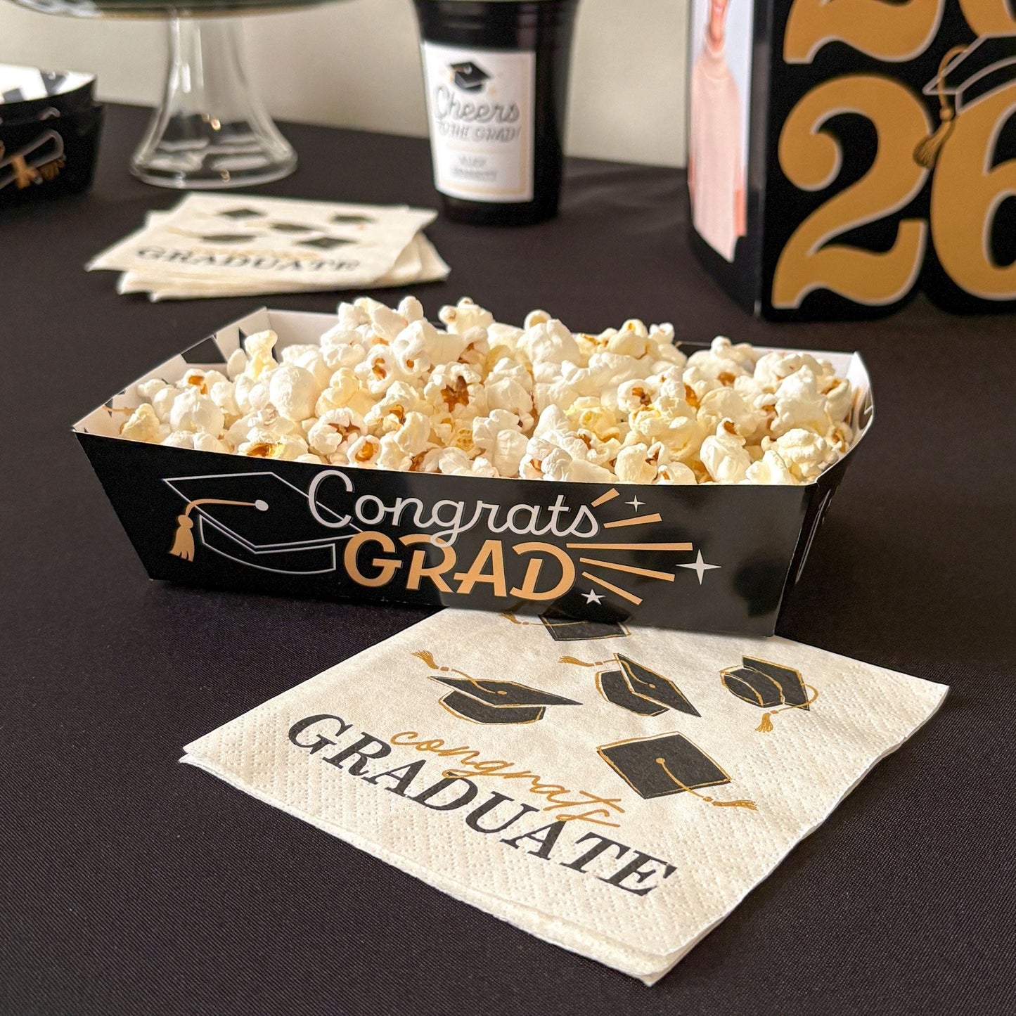Black and Gold Graduation Paper Food Trays
