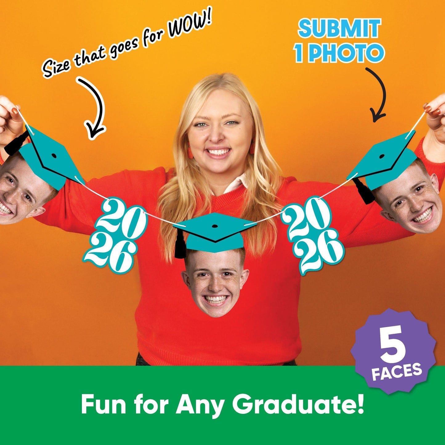 Custom Face Teal Graduation Garland Banner