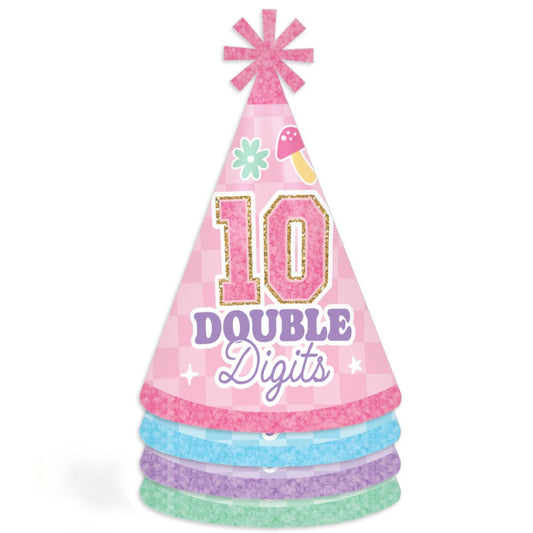 Preppy 10th Birthday Girl Cone Hat - 8 Ct