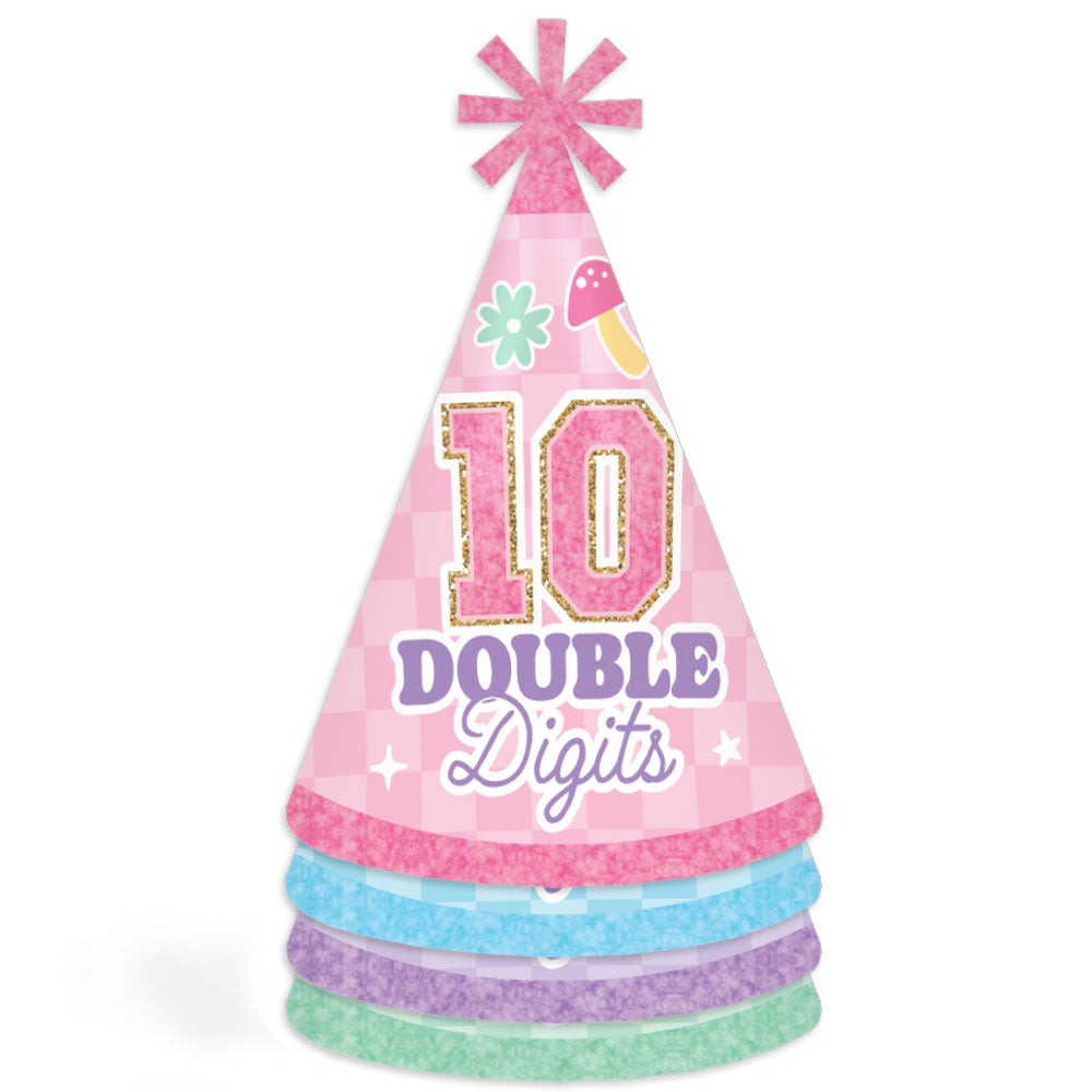 Preppy 10th Birthday Girl Cone Hat - 8 Ct