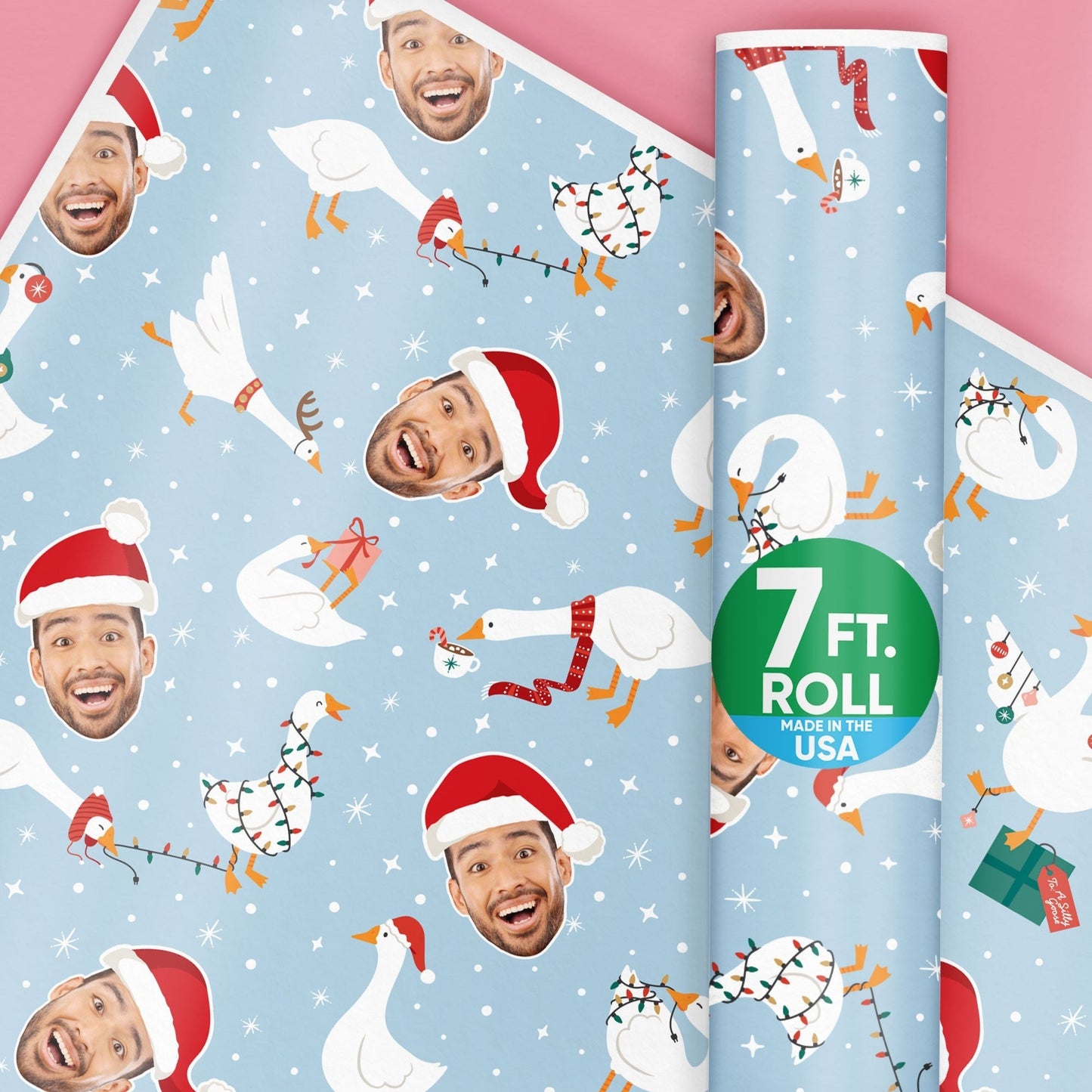 Custom Face Wrapping Paper - Christmas Silly Goose