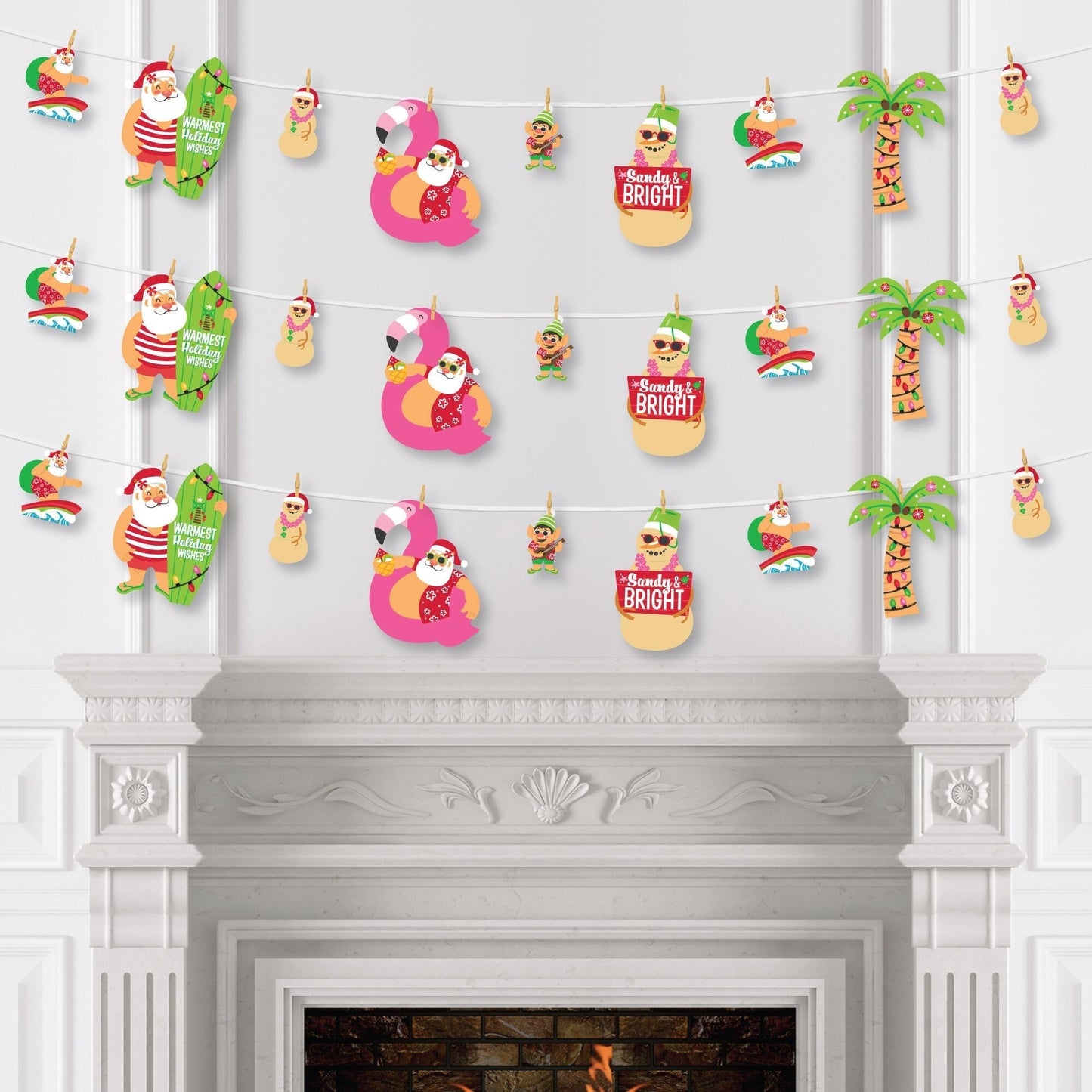 Tropical Christmas - Beach Santa Holiday Party DIY Decorations - Clothespin Garland Banner - 44 Pieces