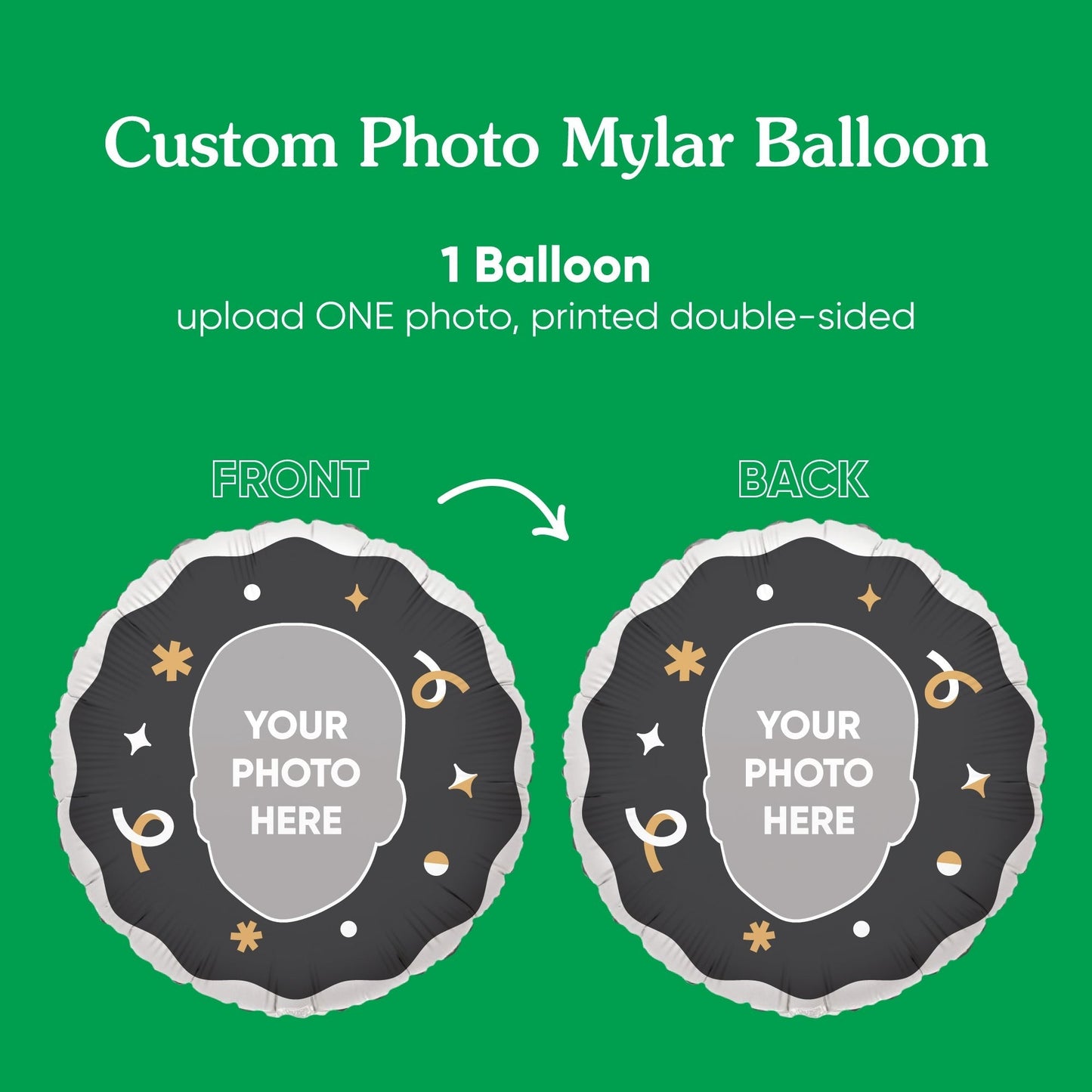 Personalized Fun Face Black & Gold Balloon - Double Sided - 1 Ct