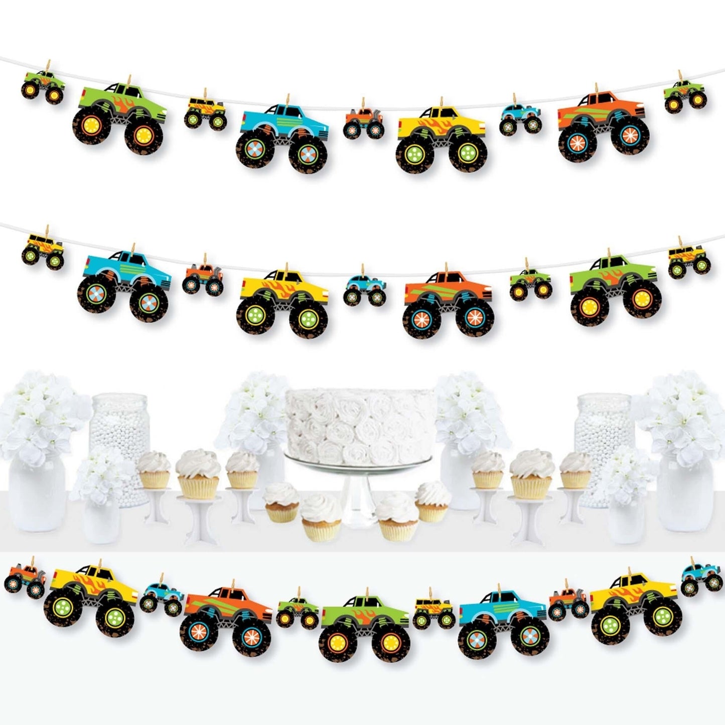 Smash and Crash - Monster Truck - Boy Birthday Party DIY Decorations - Clothespin Garland Banner - 44 Pieces