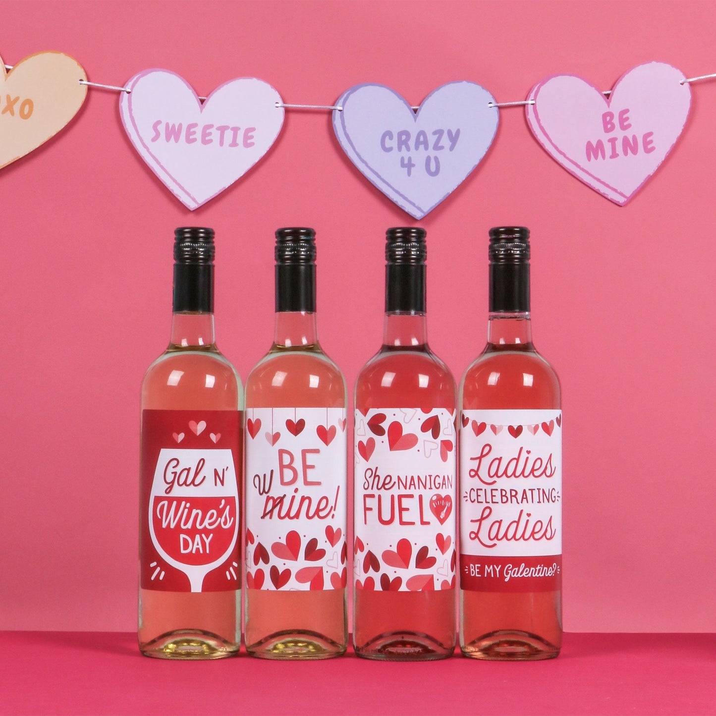 Happy Galentine's Day - Valentine's Day Party Decorations for Women and Men - Wine Bottle Label Stickers - Set of 4