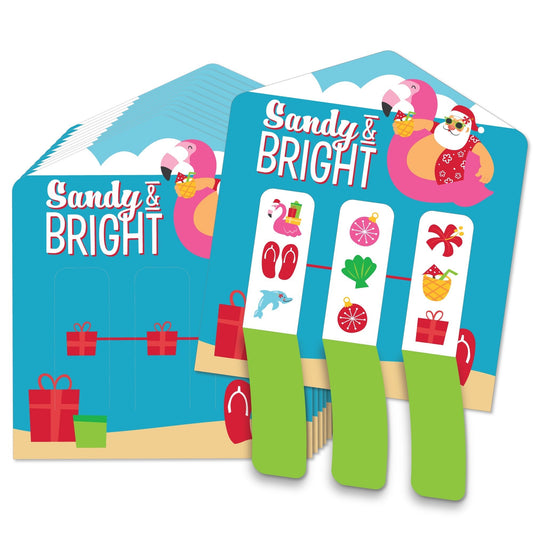 Tropical Christmas - Beach Santa Holiday Party Game Pickle Cards - Pull Tabs 3-in-a-Row - Set of 12