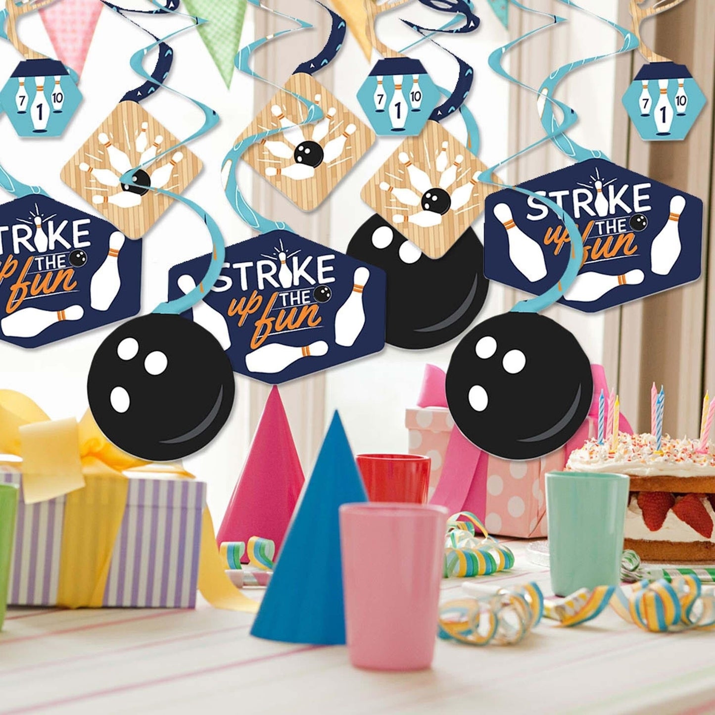 Strike Up the Fun - Bowling - Birthday Party or Baby Shower Hanging Decor - Party Decoration Swirls - Set of 40